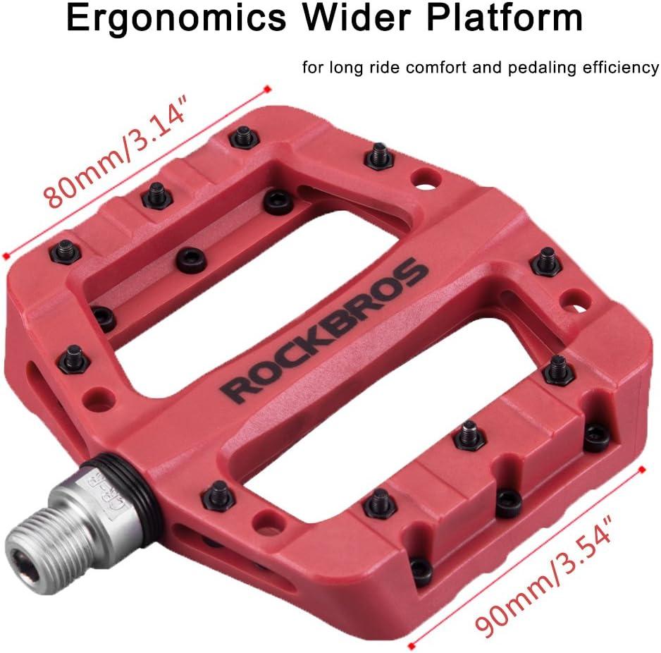 imageROCKBROS MTB Pedals Mountain Bike Pedals Lightweight Nylon Fiber Bicycle Platform Pedals for BMX MTB 916Red