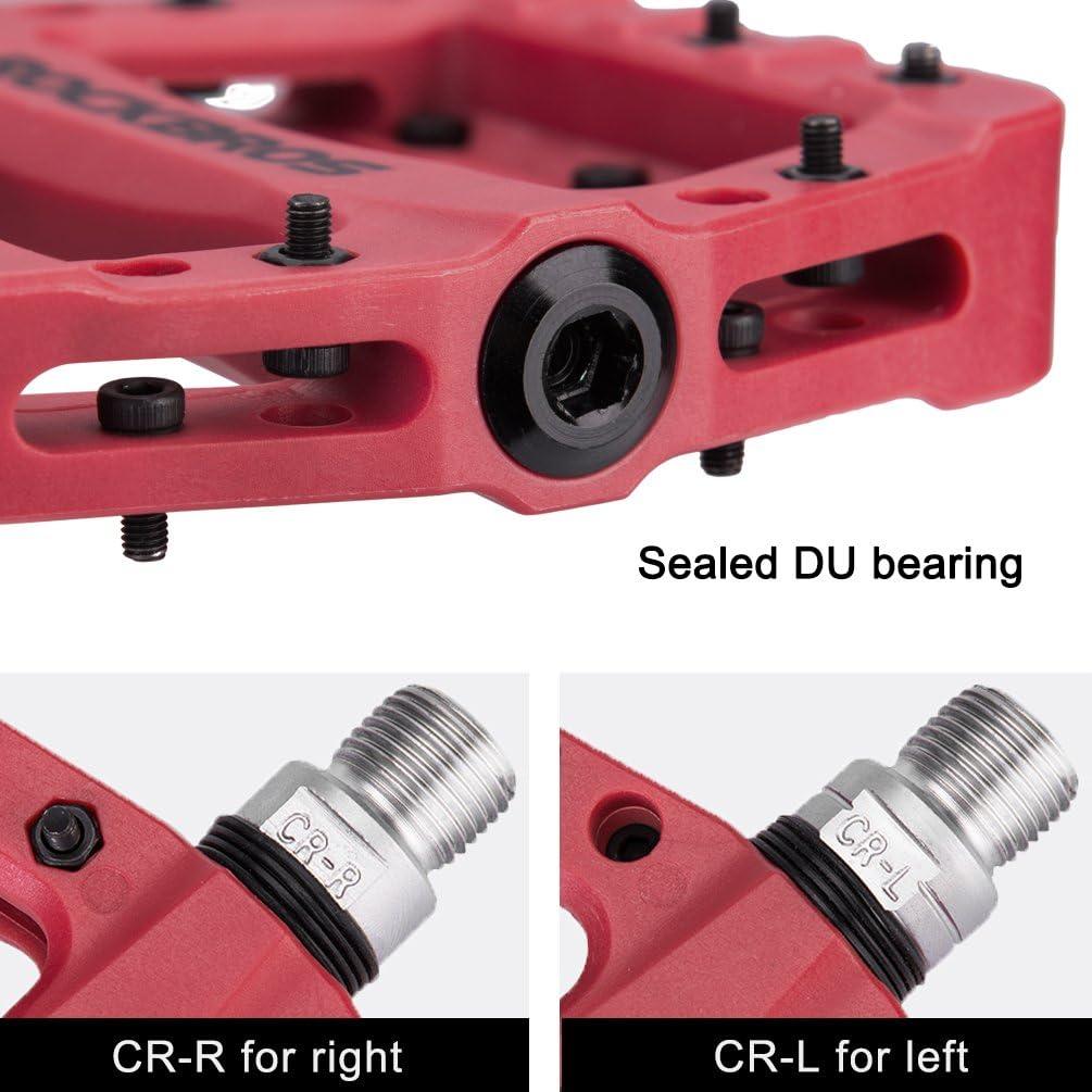 imageROCKBROS MTB Pedals Mountain Bike Pedals Lightweight Nylon Fiber Bicycle Platform Pedals for BMX MTB 916Red