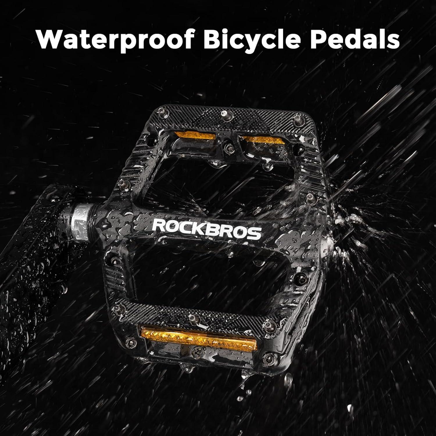 imageROCKBROS Mountain Bike Pedals Bicycle Nylon Pedals 916 Inch Sealed Bearing Lightweight Platform for Road Mountain BMX MTB Bikeblack