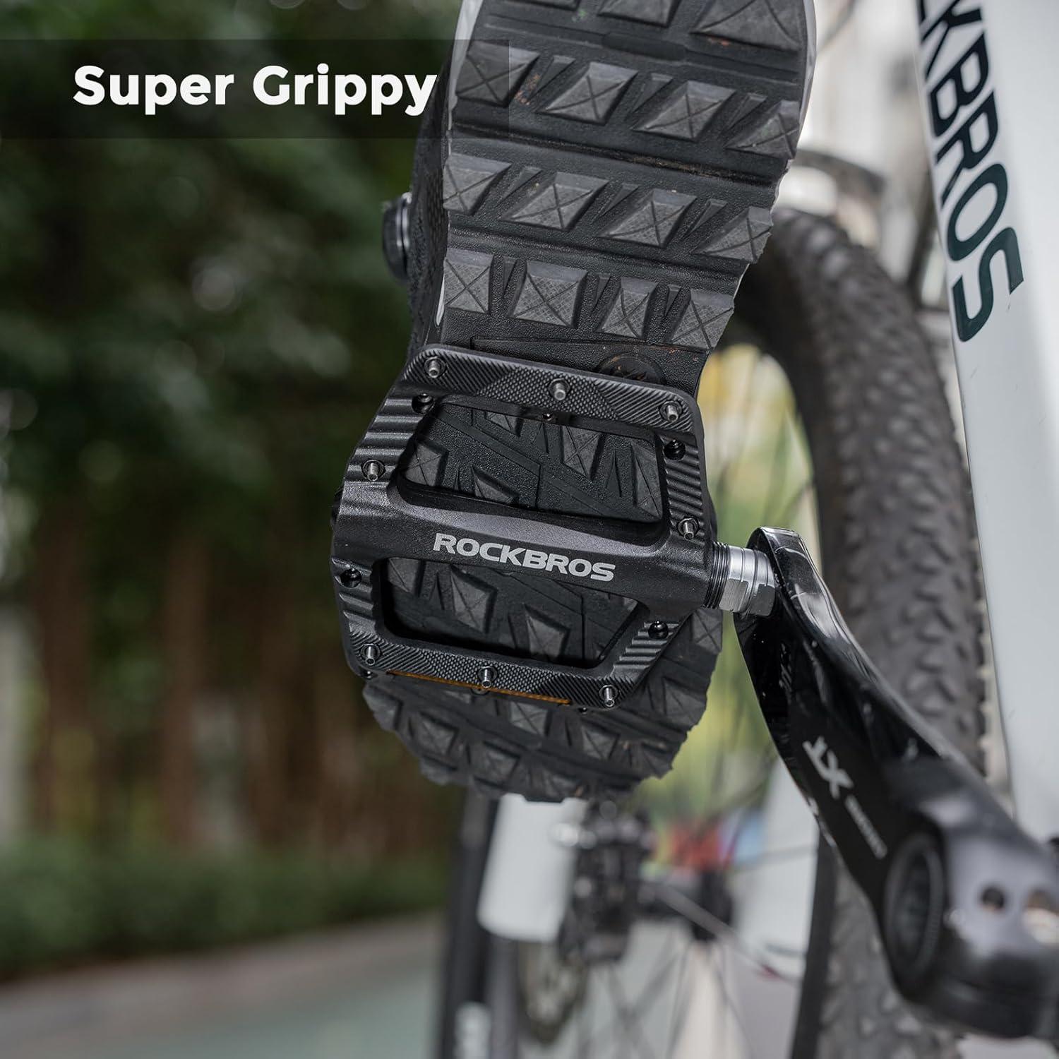 imageROCKBROS Mountain Bike Pedals Bicycle Nylon Pedals 916 Inch Sealed Bearing Lightweight Platform for Road Mountain BMX MTB Bikeblack