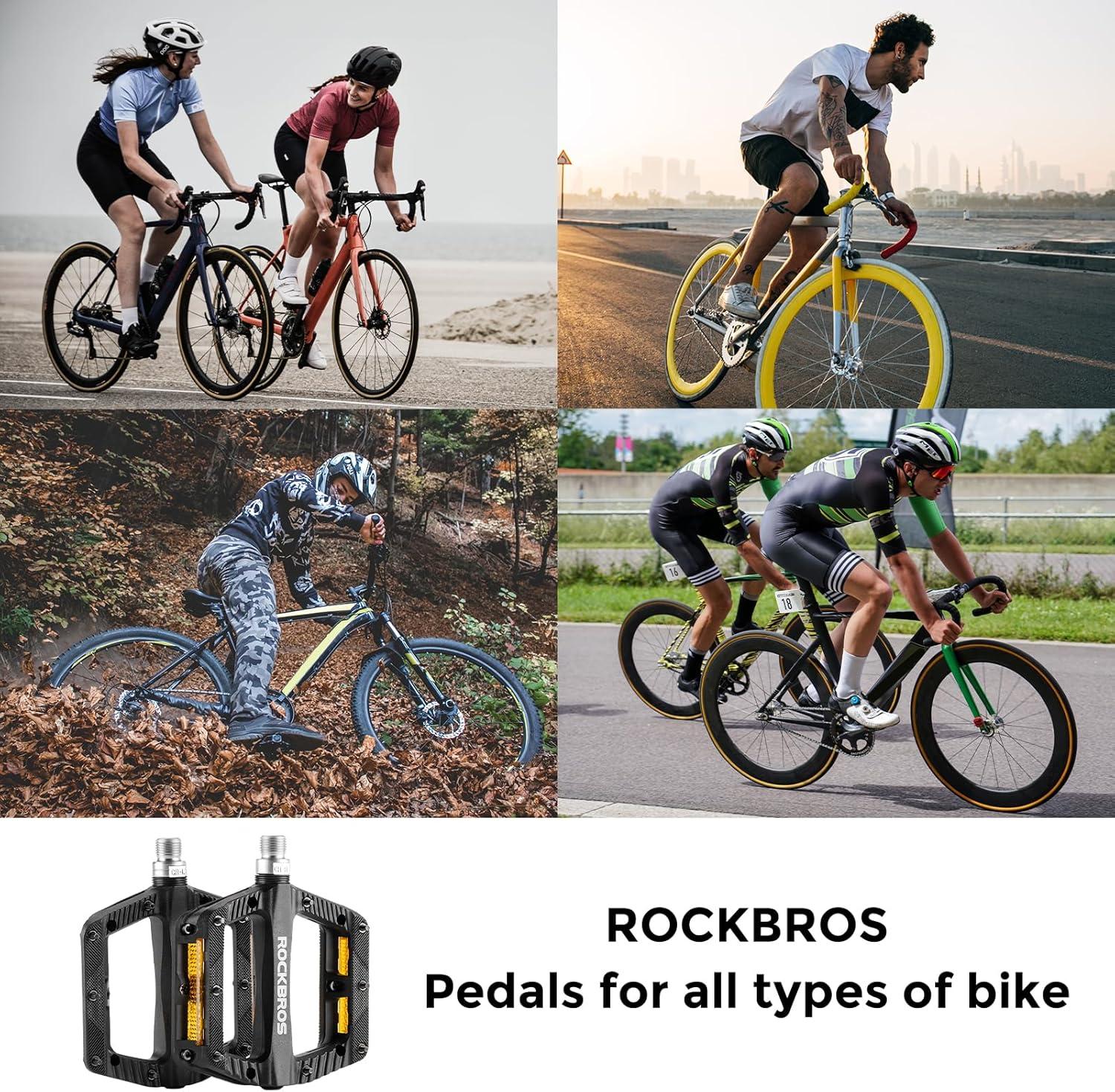 imageROCKBROS Mountain Bike Pedals Bicycle Nylon Pedals 916 Inch Sealed Bearing Lightweight Platform for Road Mountain BMX MTB Bikeblack