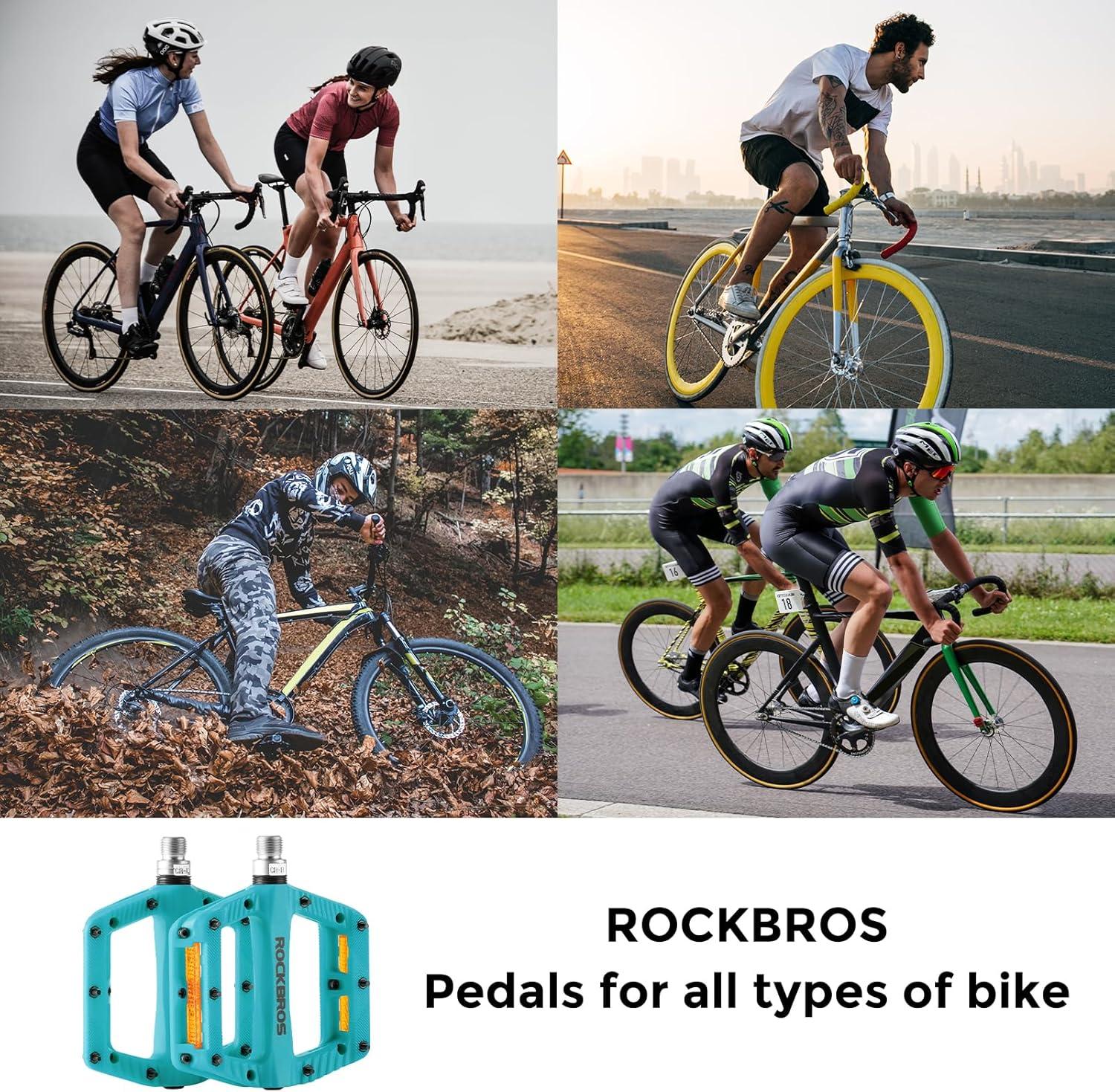 imageROCKBROS Mountain Bike Pedals Bicycle Nylon Pedals 916 Inch Sealed Bearing Lightweight Platform for Road Mountain BMX MTB Bikeblue