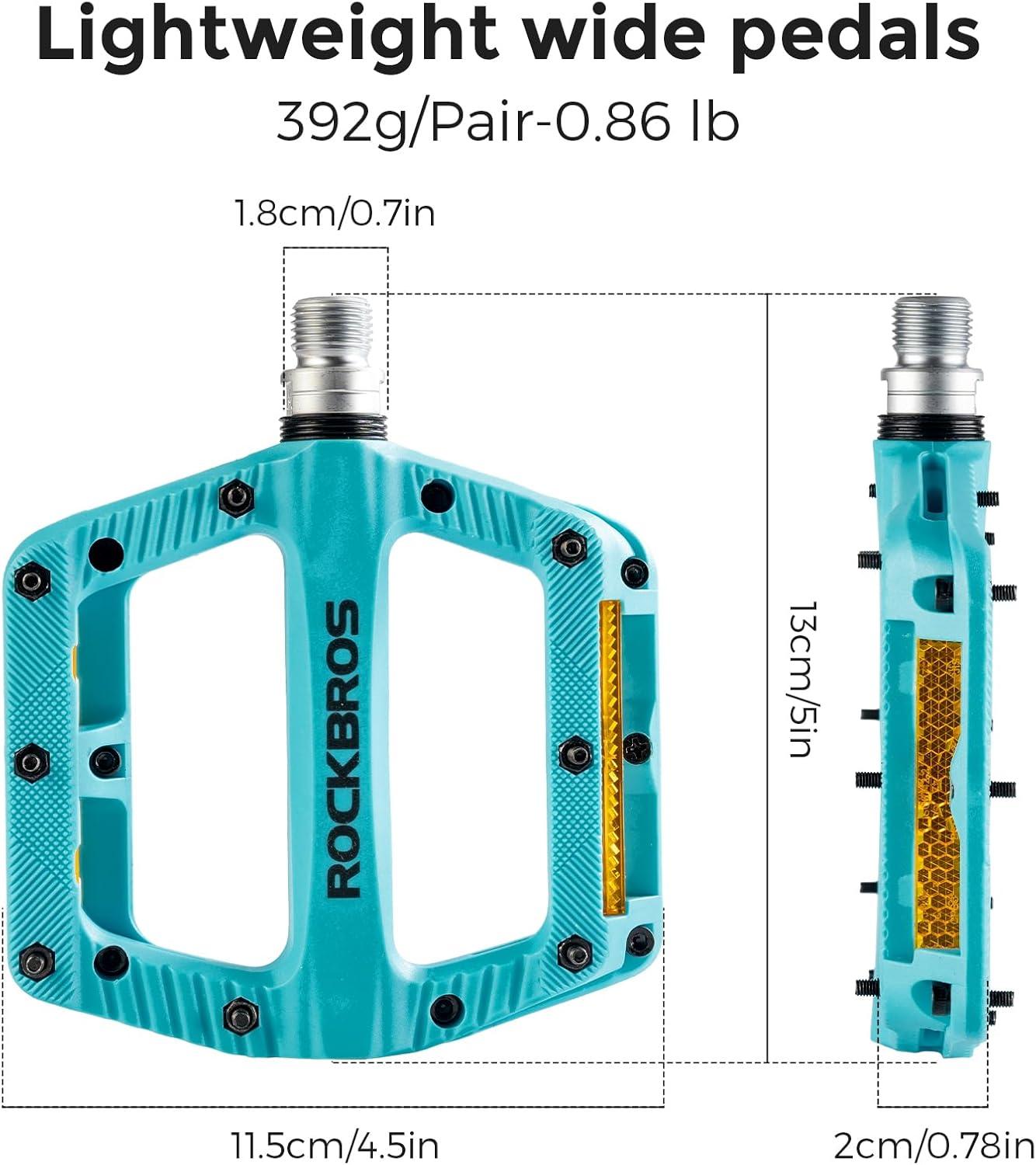 imageROCKBROS Mountain Bike Pedals Bicycle Nylon Pedals 916 Inch Sealed Bearing Lightweight Platform for Road Mountain BMX MTB Bikeblue
