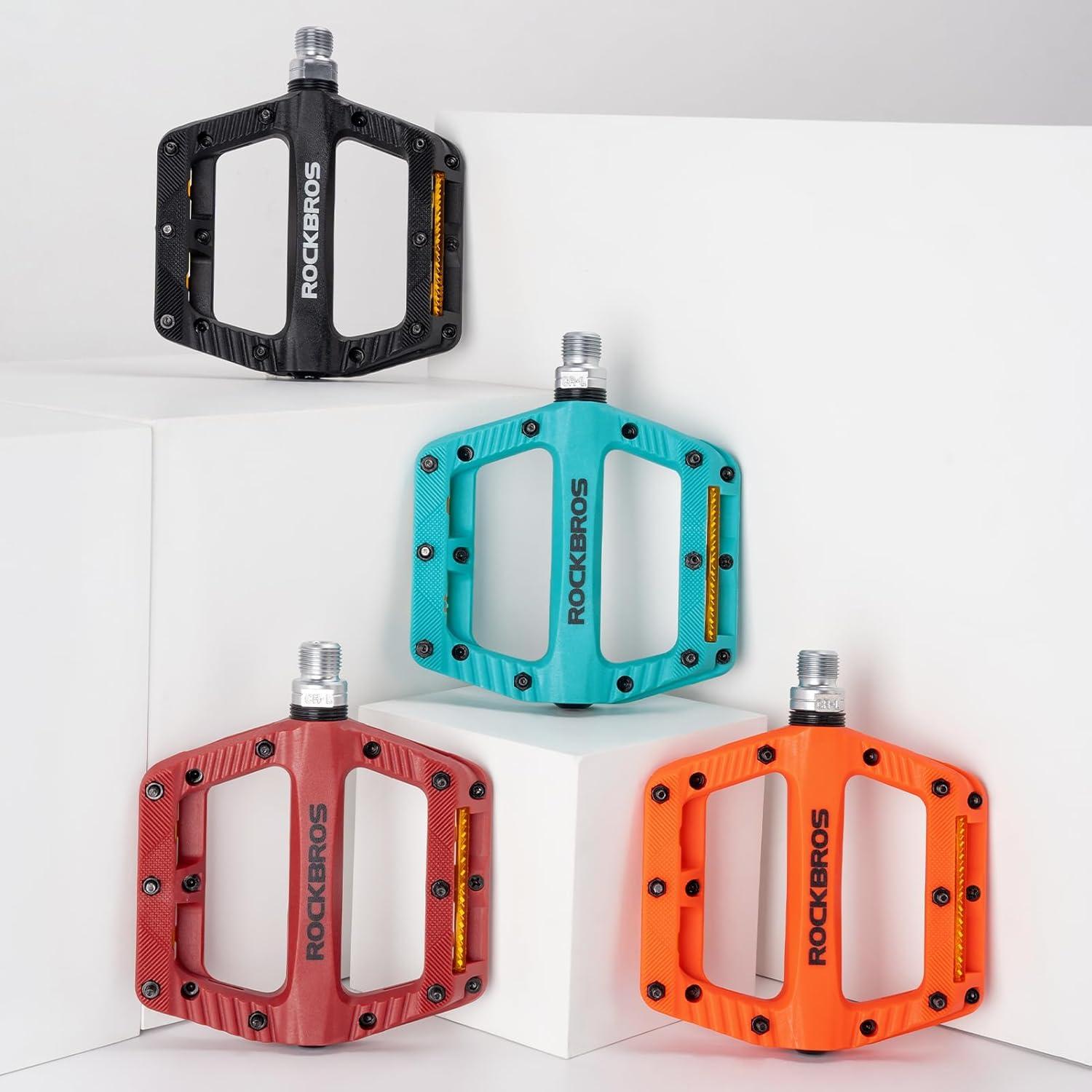 imageROCKBROS Mountain Bike Pedals Bicycle Nylon Pedals 916 Inch Sealed Bearing Lightweight Platform for Road Mountain BMX MTB Bikeorange