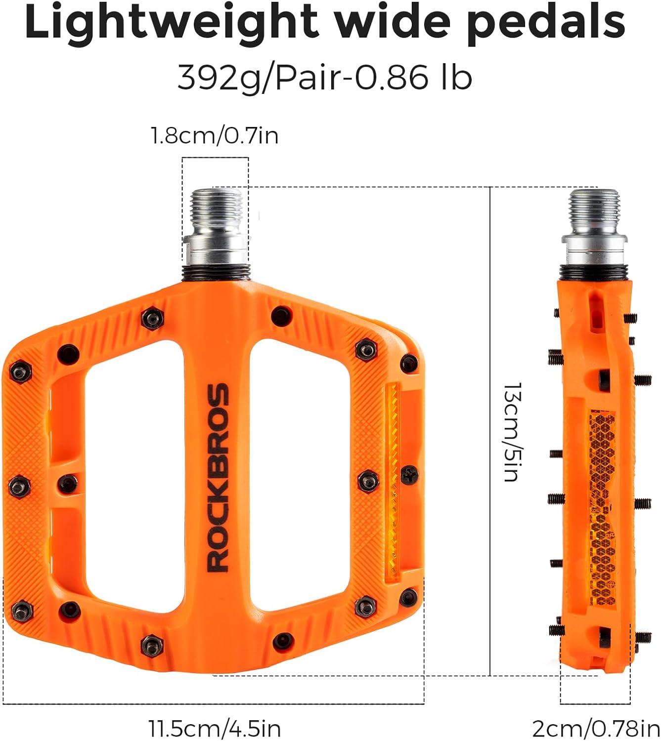 imageROCKBROS Mountain Bike Pedals Bicycle Nylon Pedals 916 Inch Sealed Bearing Lightweight Platform for Road Mountain BMX MTB Bikeorange