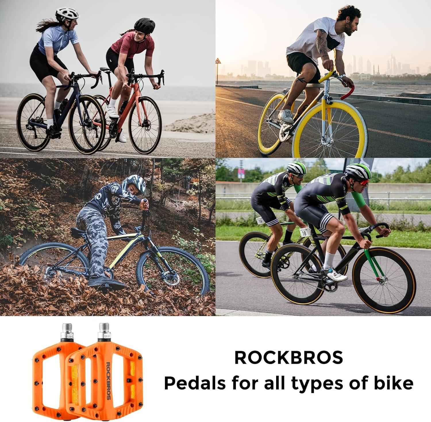 imageROCKBROS Mountain Bike Pedals Bicycle Nylon Pedals 916 Inch Sealed Bearing Lightweight Platform for Road Mountain BMX MTB Bikeorange