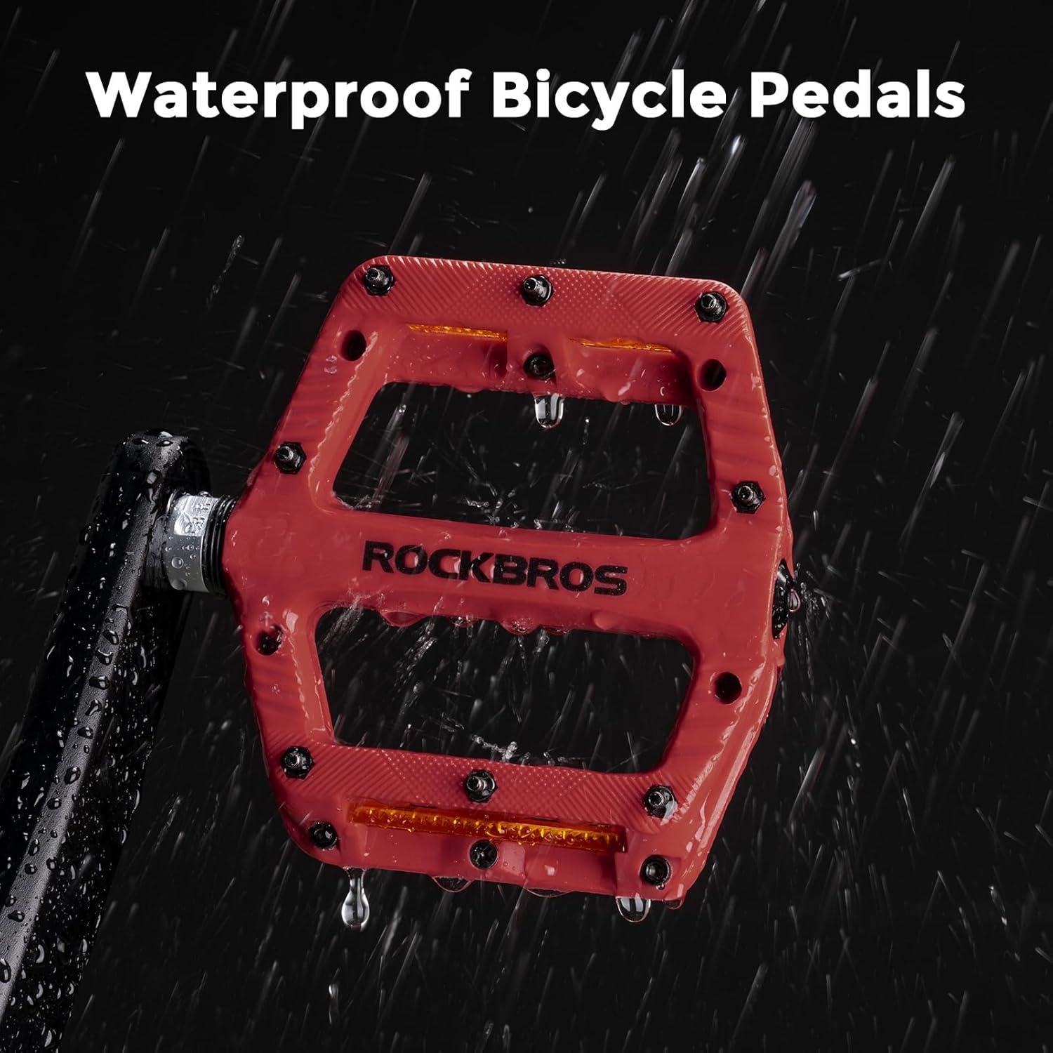 imageROCKBROS Mountain Bike Pedals Bicycle Nylon Pedals 916 Inch Sealed Bearing Lightweight Platform for Road Mountain BMX MTB Bikered