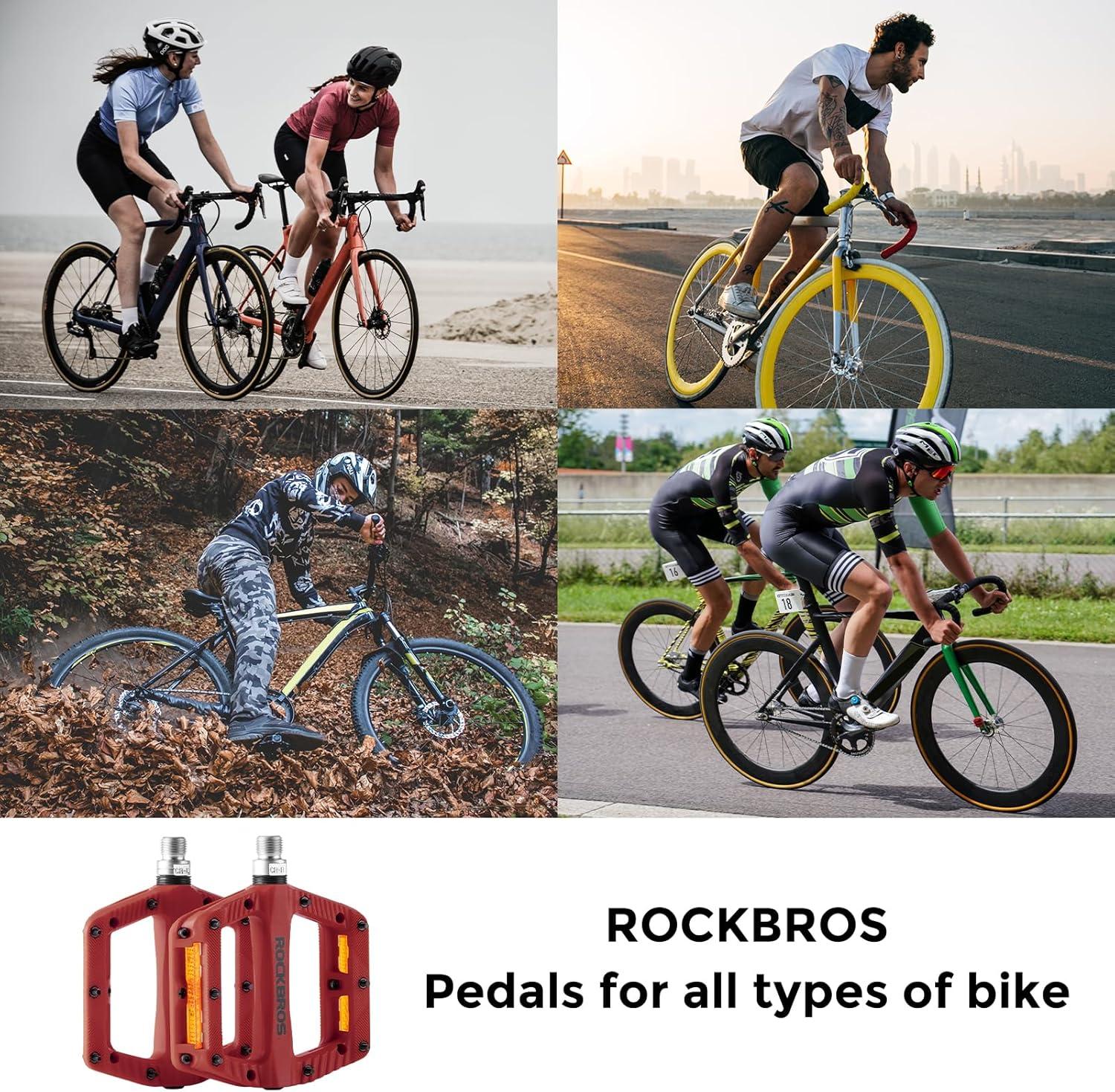 imageROCKBROS Mountain Bike Pedals Bicycle Nylon Pedals 916 Inch Sealed Bearing Lightweight Platform for Road Mountain BMX MTB Bikered