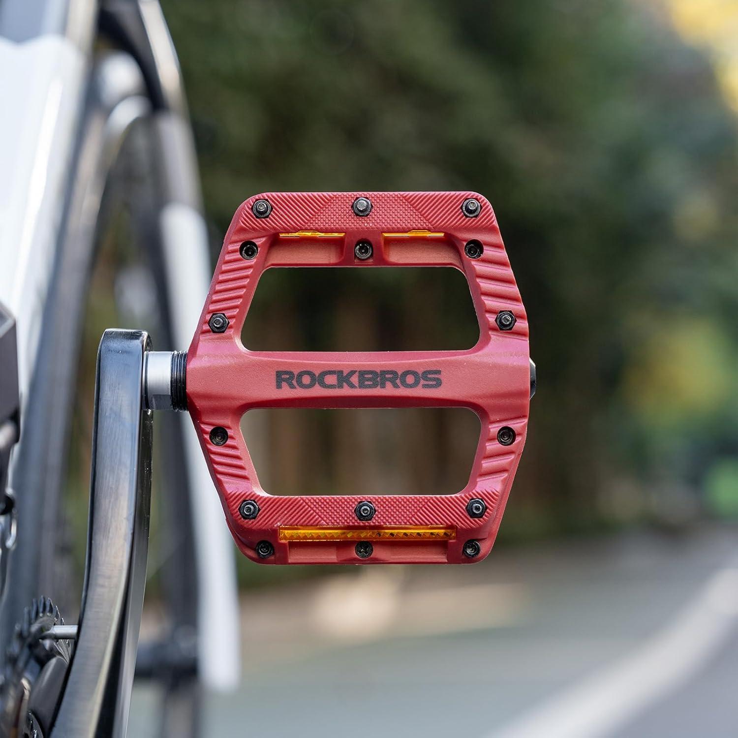 imageROCKBROS Mountain Bike Pedals Bicycle Nylon Pedals 916 Inch Sealed Bearing Lightweight Platform for Road Mountain BMX MTB Bikered