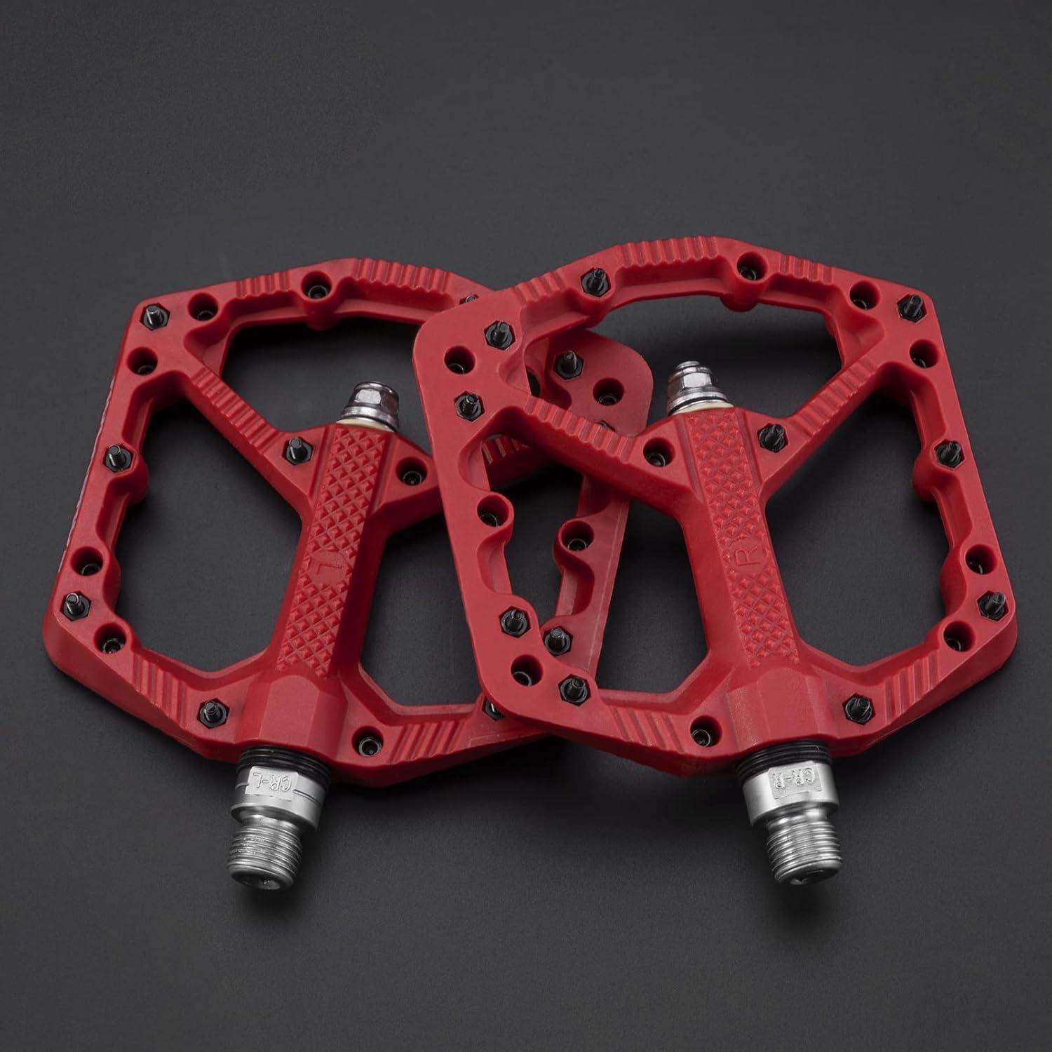 imageROCKBROS Mountain Bike Pedals Flat MTB Pedals Nylon Fiber Bicycle Platform Pedals for Road Mountain BMX MTB Bikesred