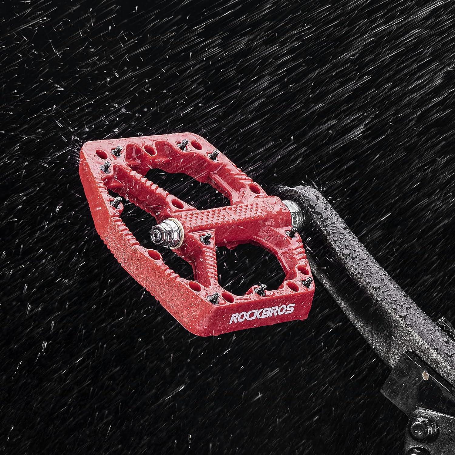 imageROCKBROS Mountain Bike Pedals Flat MTB Pedals Nylon Fiber Bicycle Platform Pedals for Road Mountain BMX MTB Bikesred
