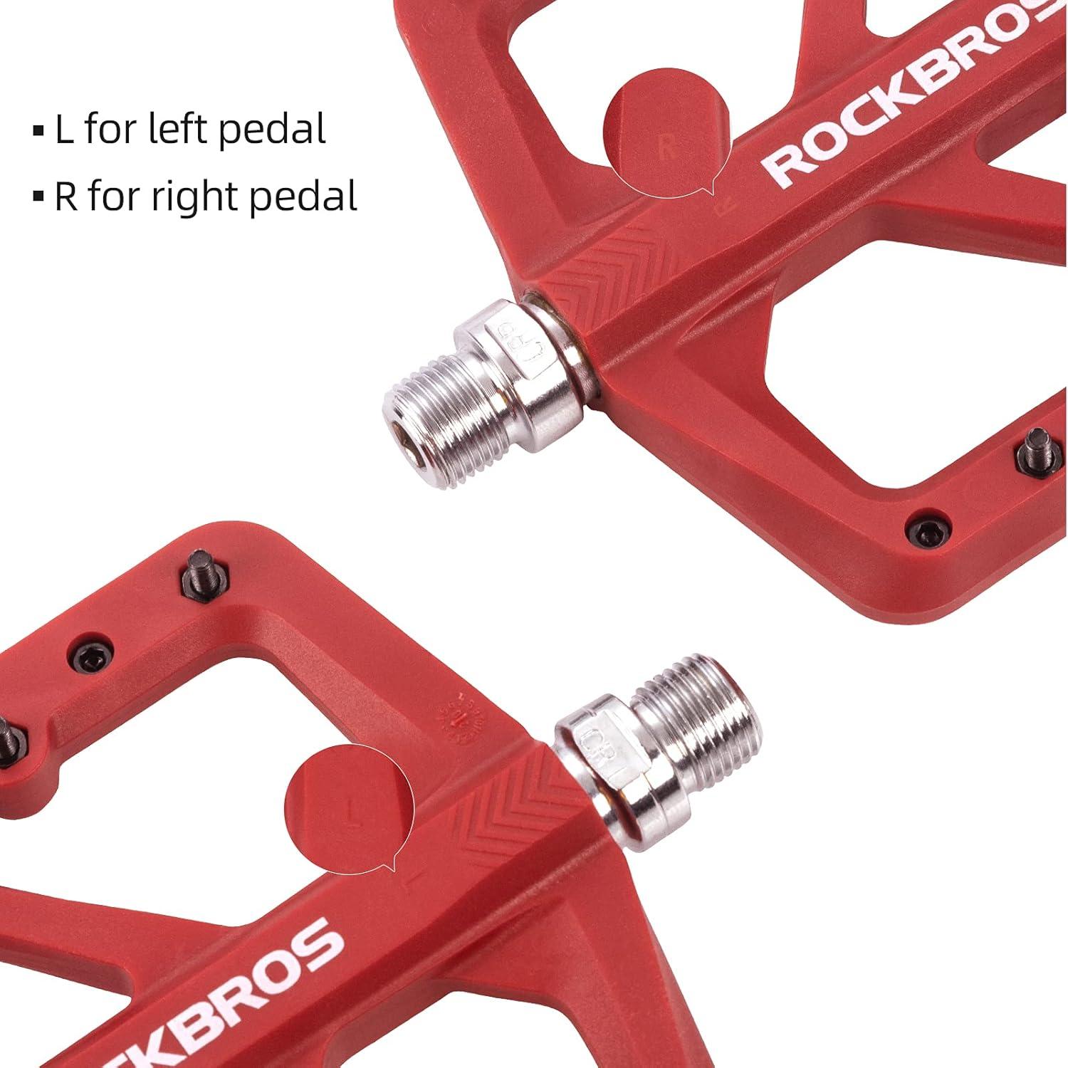imageROCKBROS Mountain Bike Pedals MTB Pedals Lightweight Nylon Composite Bicycle Flat Pedals 916 DU Bearing Bike Platform Pedals for BMX MTB Mountain Road BikeRed