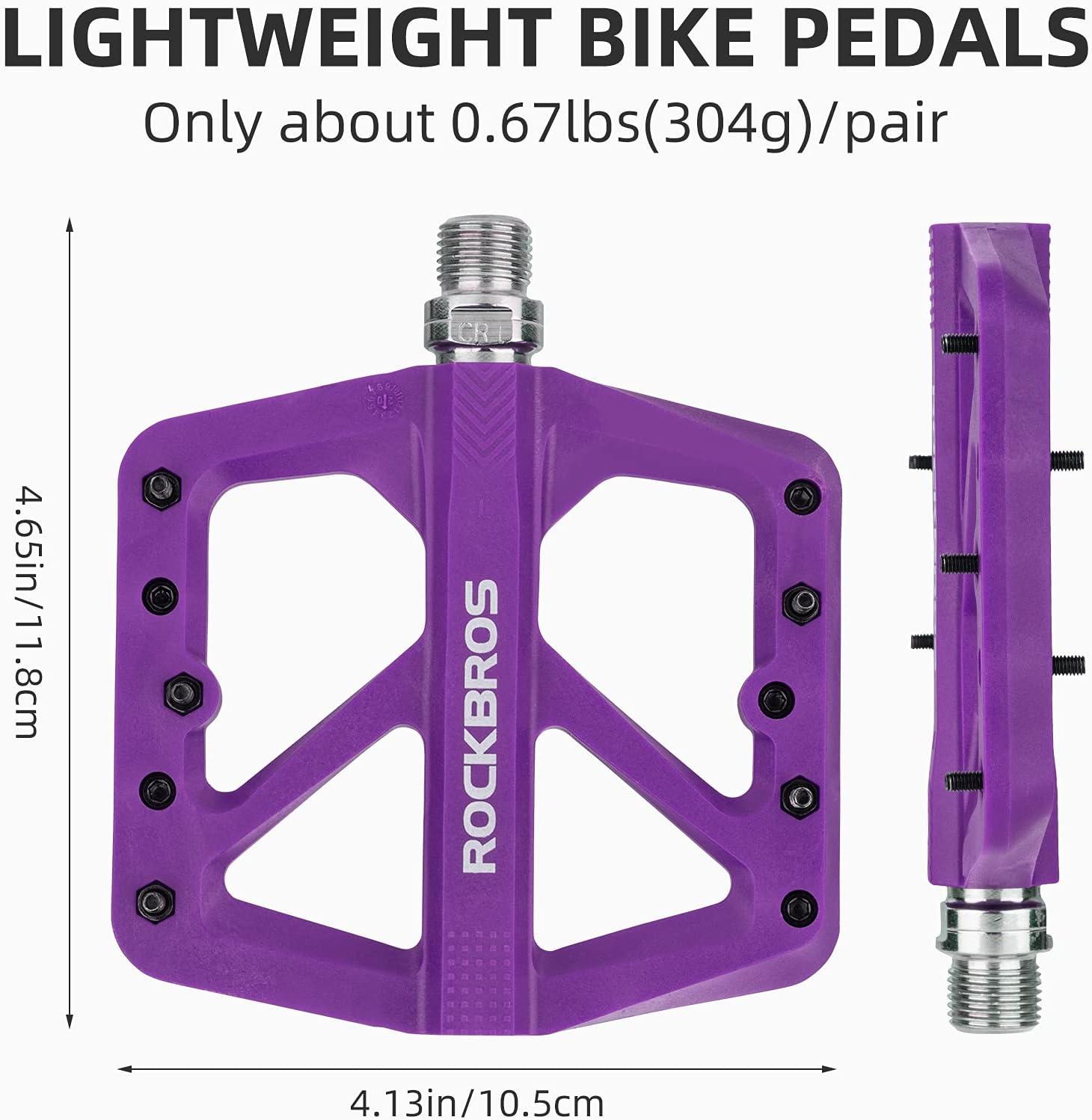 imageROCKBROS Mountain Bike Pedals MTB Pedals Lightweight Nylon Composite Bicycle Flat Pedals 916 DU Bearing Bike Platform Pedals for BMX MTB Mountain Road BikePurple