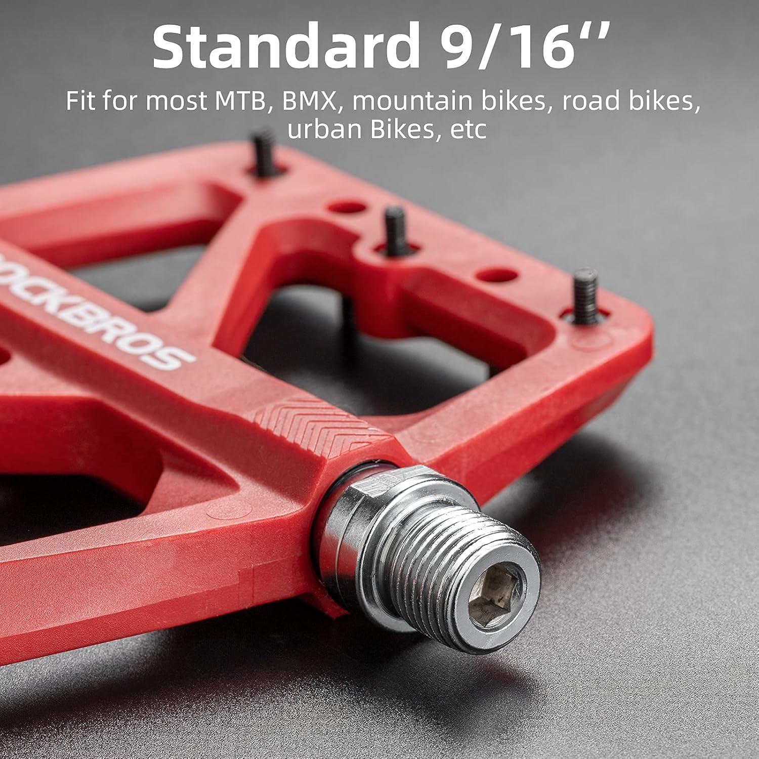 imageROCKBROS Mountain Bike Pedals MTB Pedals Lightweight Nylon Composite Bicycle Flat Pedals 916 DU Bearing Bike Platform Pedals for BMX MTB Mountain Road BikeRed