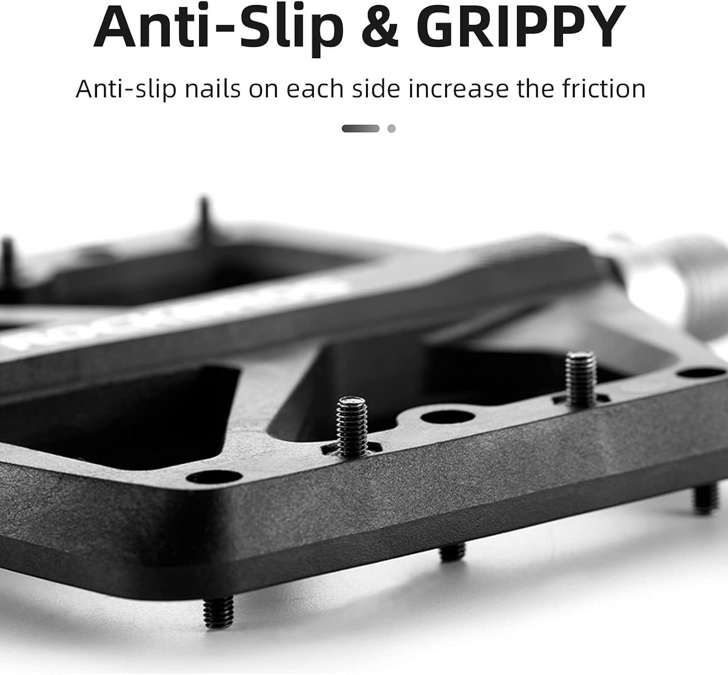 imageROCKBROS Mountain Bike Pedals MTB Pedals Lightweight Nylon Composite Bicycle Flat Pedals 916 DU Bearing Bike Platform Pedals for BMX MTB Mountain Road BikeBlack
