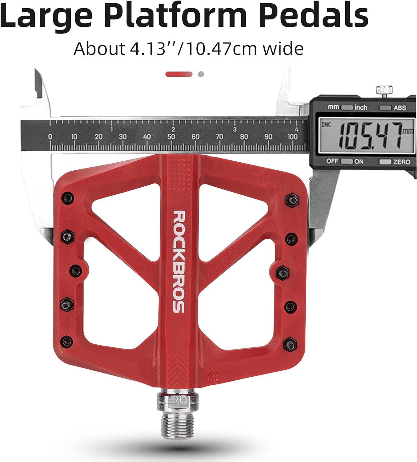 imageROCKBROS Mountain Bike Pedals MTB Pedals Lightweight Nylon Composite Bicycle Flat Pedals 916 DU Bearing Bike Platform Pedals for BMX MTB Mountain Road BikeRed