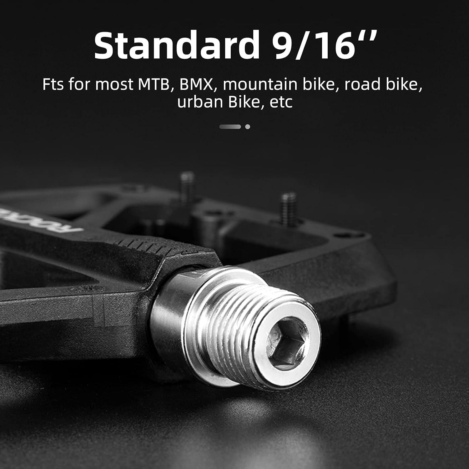 imageROCKBROS Mountain Bike Pedals MTB Pedals Lightweight Nylon Composite Bicycle Flat Pedals 916 DU Bearing Bike Platform Pedals for BMX MTB Mountain Road BikeBlack