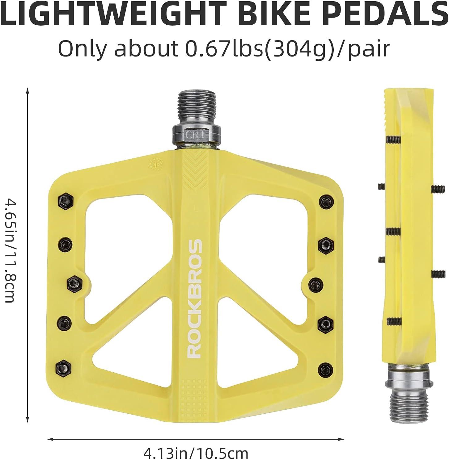 imageROCKBROS Mountain Bike Pedals MTB Pedals Lightweight Nylon Composite Bicycle Flat Pedals 916 DU Bearing Bike Platform Pedals for BMX MTB Mountain Road BikeYellow