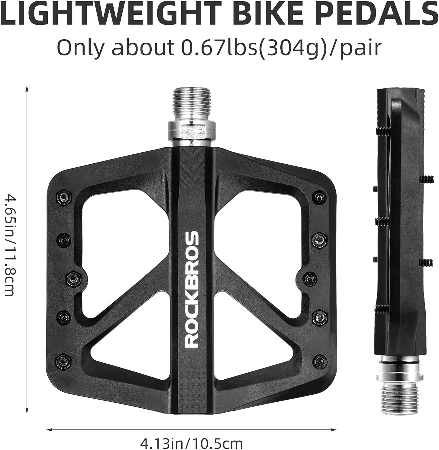 imageROCKBROS Mountain Bike Pedals MTB Pedals Lightweight Nylon Composite Bicycle Flat Pedals 916 DU Bearing Bike Platform Pedals for BMX MTB Mountain Road BikeBlack