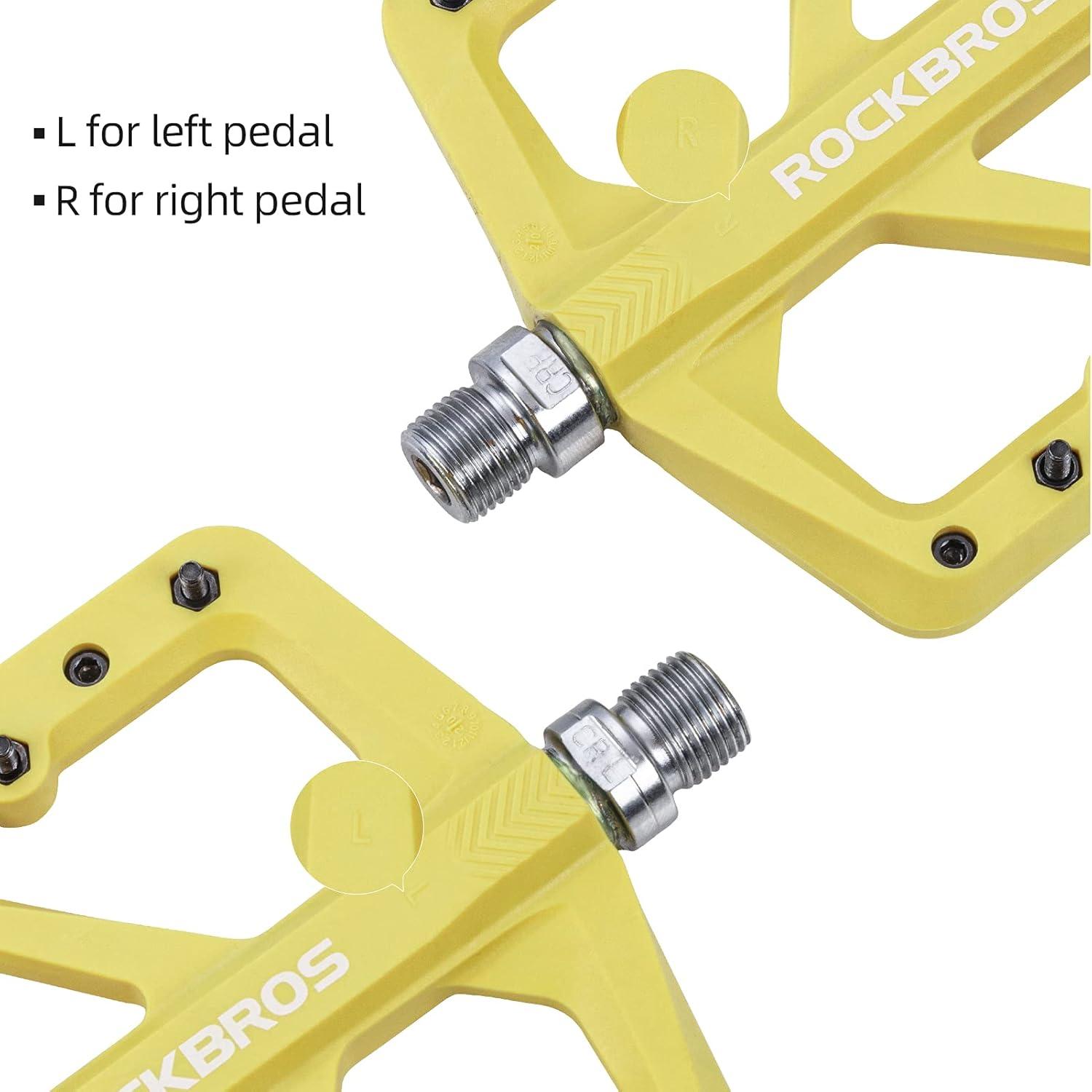 imageROCKBROS Mountain Bike Pedals MTB Pedals Lightweight Nylon Composite Bicycle Flat Pedals 916 DU Bearing Bike Platform Pedals for BMX MTB Mountain Road BikeYellow