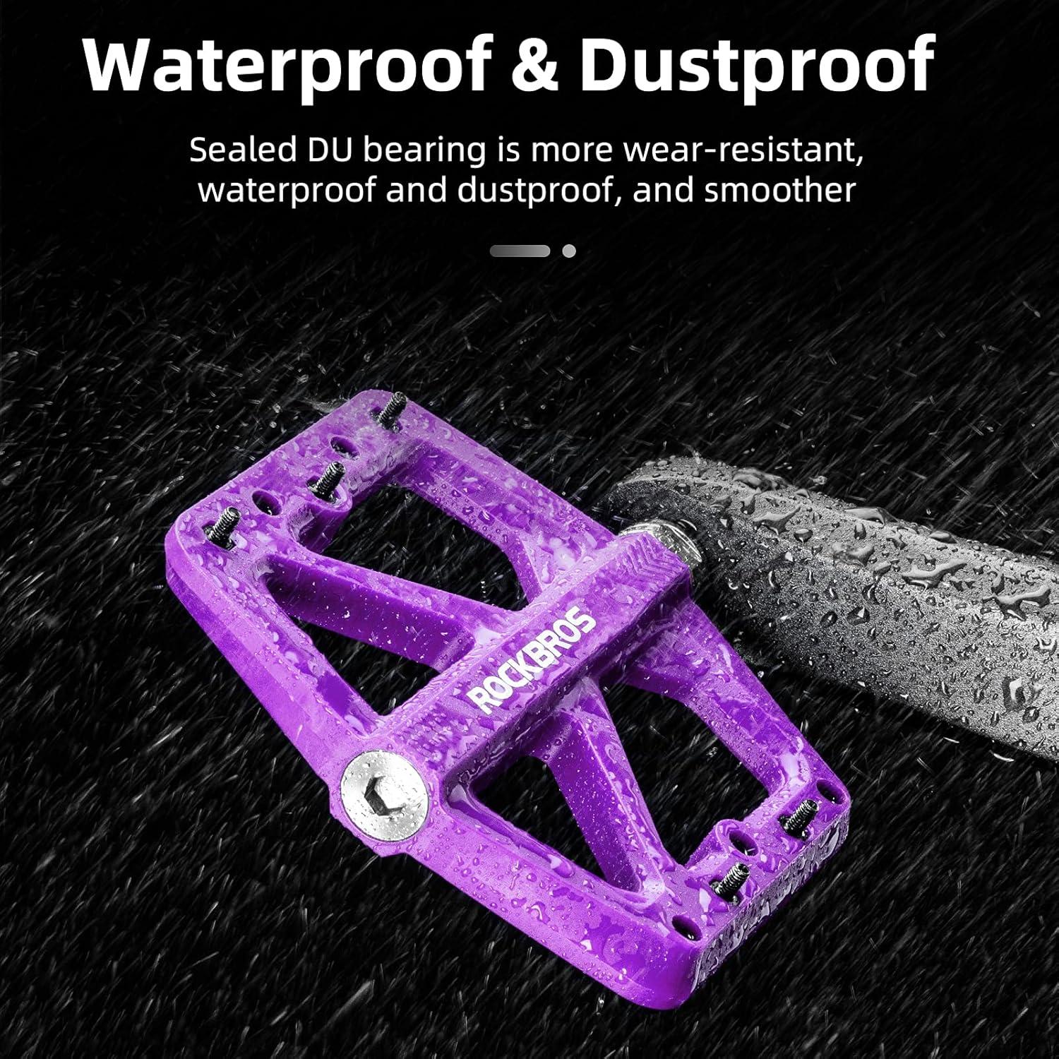 imageROCKBROS Mountain Bike Pedals MTB Pedals Lightweight Nylon Composite Bicycle Flat Pedals 916 DU Bearing Bike Platform Pedals for BMX MTB Mountain Road BikePurple