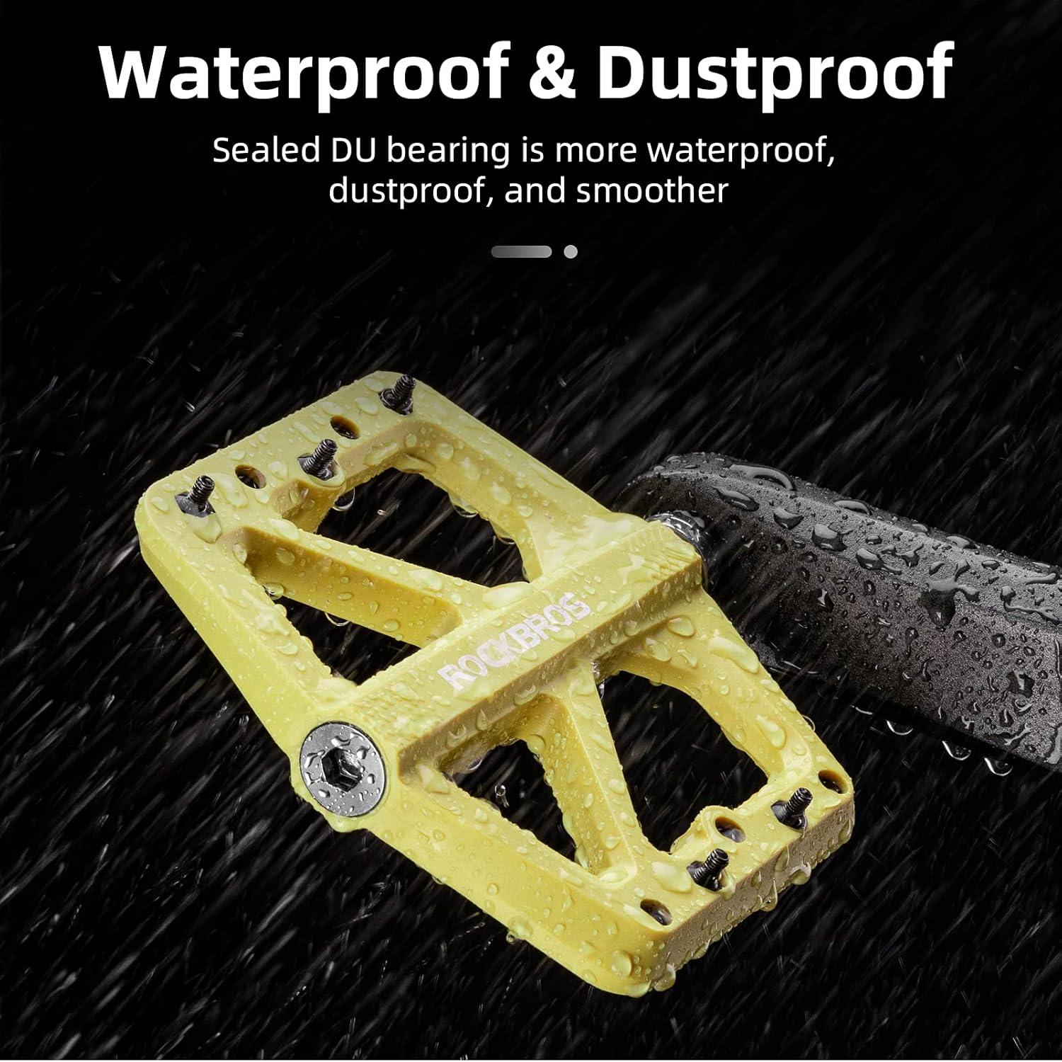 imageROCKBROS Mountain Bike Pedals MTB Pedals Lightweight Nylon Composite Bicycle Flat Pedals 916 DU Bearing Bike Platform Pedals for BMX MTB Mountain Road BikeYellow