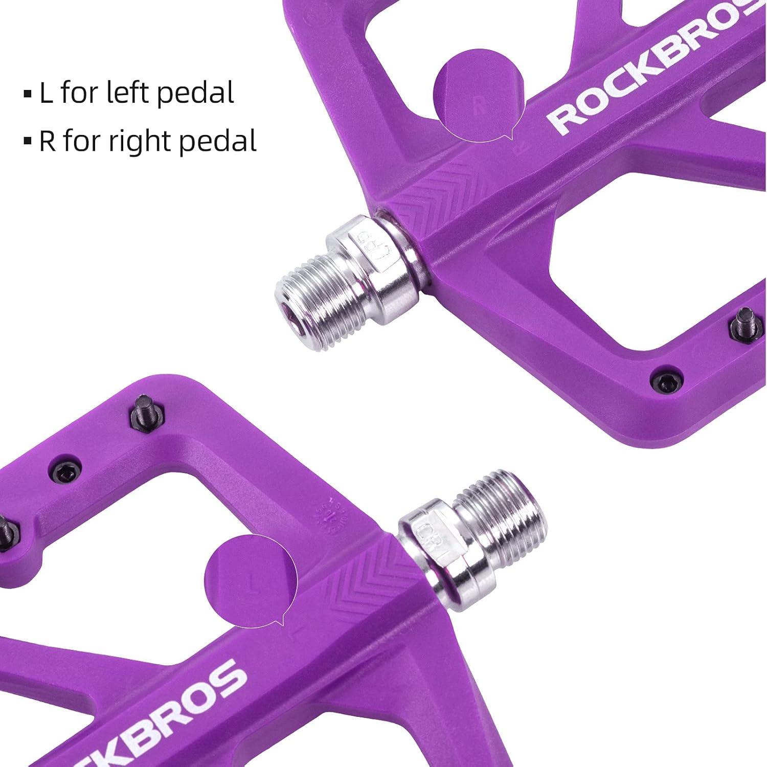 imageROCKBROS Mountain Bike Pedals MTB Pedals Lightweight Nylon Composite Bicycle Flat Pedals 916 DU Bearing Bike Platform Pedals for BMX MTB Mountain Road BikePurple