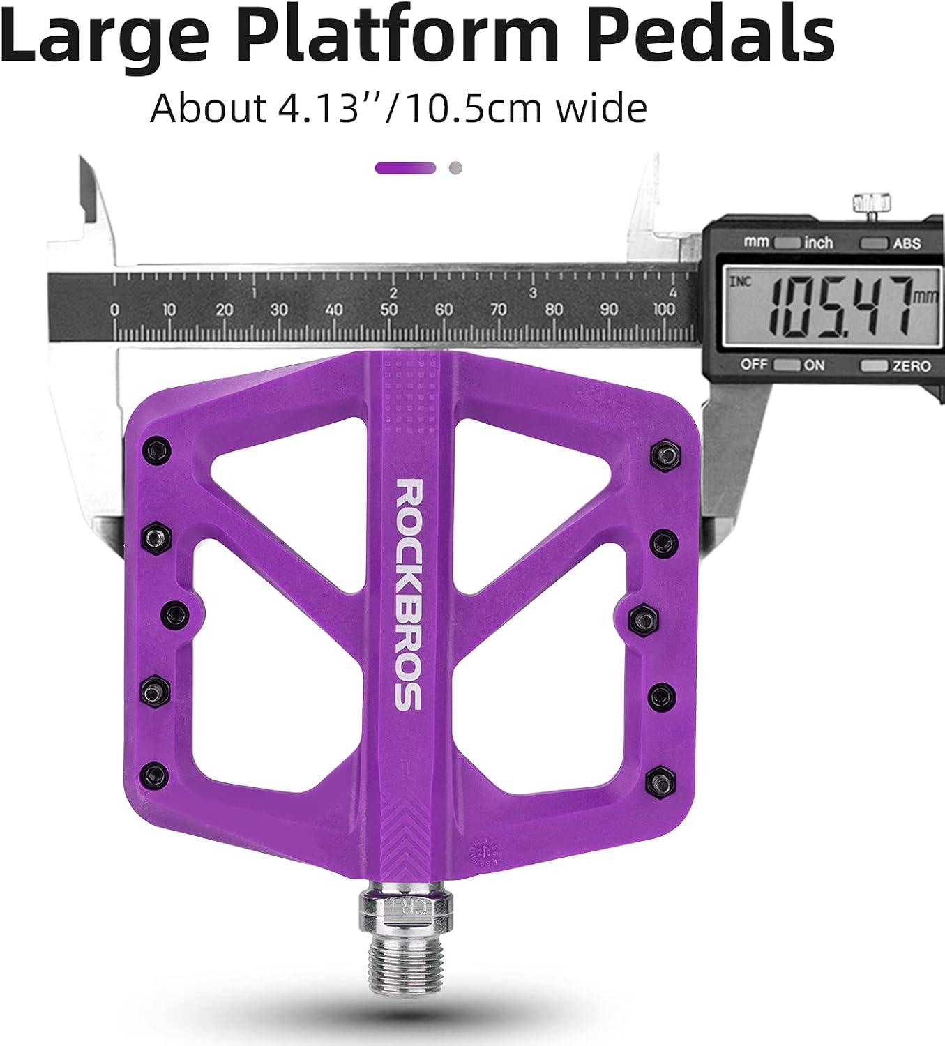imageROCKBROS Mountain Bike Pedals MTB Pedals Lightweight Nylon Composite Bicycle Flat Pedals 916 DU Bearing Bike Platform Pedals for BMX MTB Mountain Road BikePurple