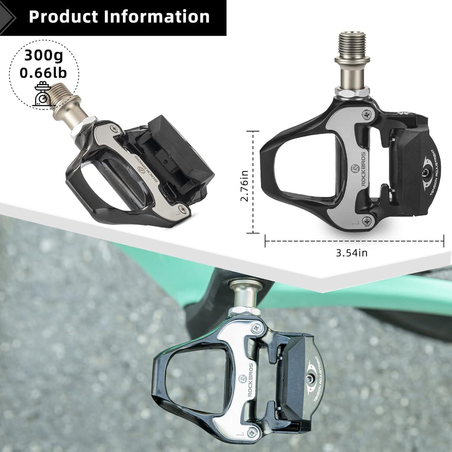imageROCKBROS Road Bike Pedals Lightweight Clipless Bicycle Pedals with Cleats Set Compatible with SPDSL SystemBlackalloy body