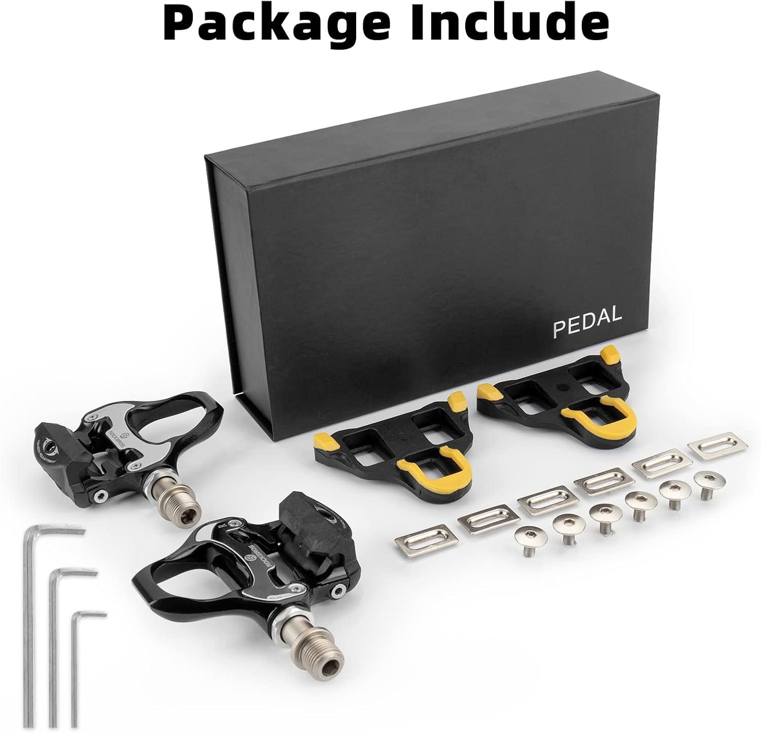 imageROCKBROS Road Bike Pedals Lightweight Clipless Bicycle Pedals with Cleats Set Compatible with SPDSL SystemBlackalloy body