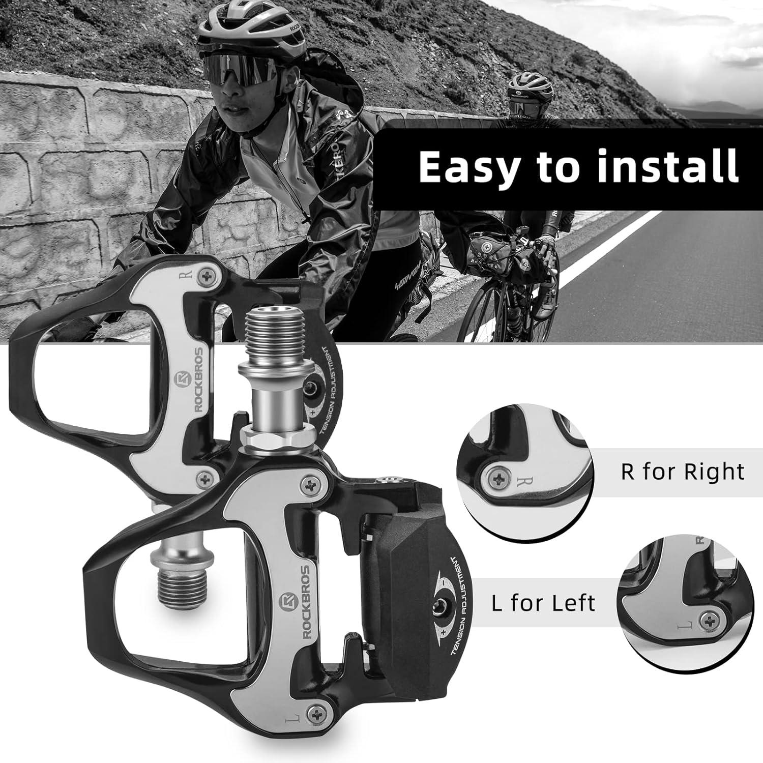 imageROCKBROS Road Bike Pedals Lightweight Clipless Bicycle Pedals with Cleats Set Compatible with SPDSL SystemBlackalloy body