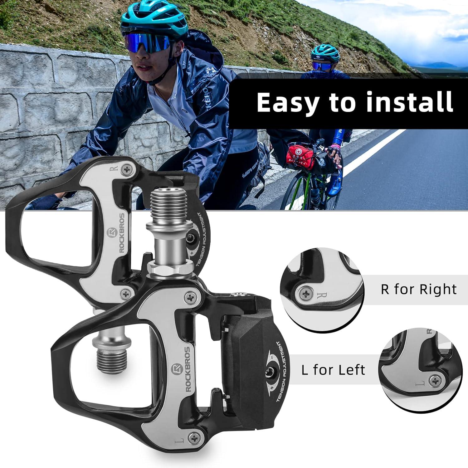 imageROCKBROS Road Bike Pedals Lightweight Clipless Bicycle Pedals with Cleats Set Compatible with SPDSL SystemBlackalloy body