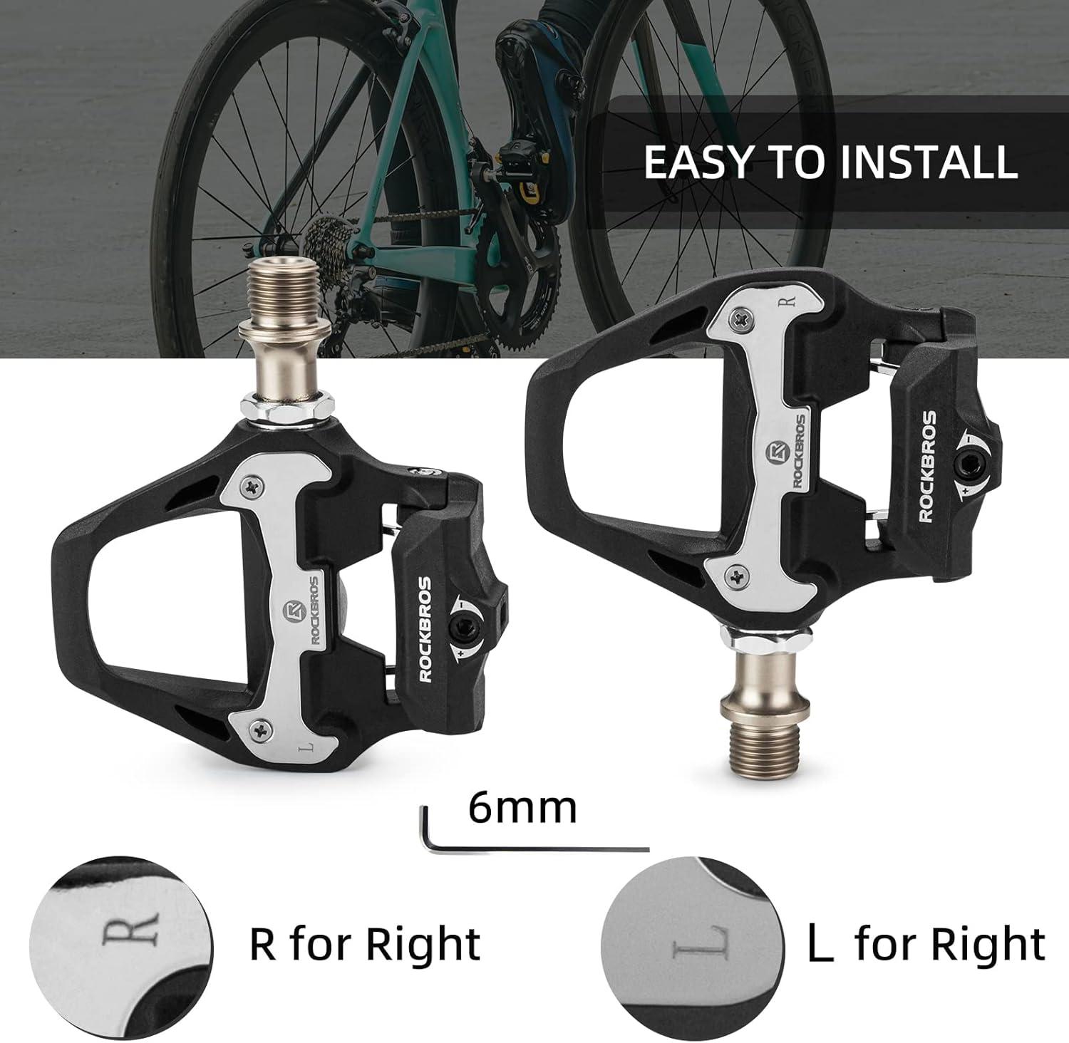 imageROCKBROS Road Bike Pedals Lightweight Clipless Bicycle Pedals with Cleats Set Compatible with SPDSL SystemBlacknylon body