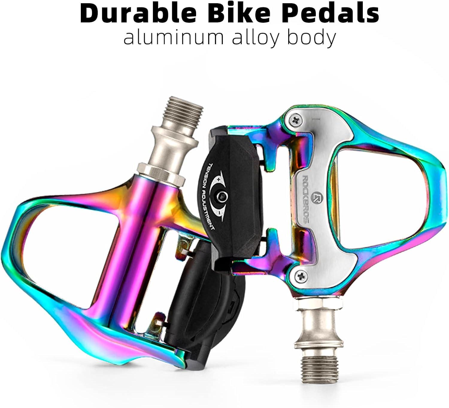 imageROCKBROS Road Bike Pedals Lightweight Clipless Bicycle Pedals with Cleats Set Compatible with SPDSL SystemColorfulalloy body