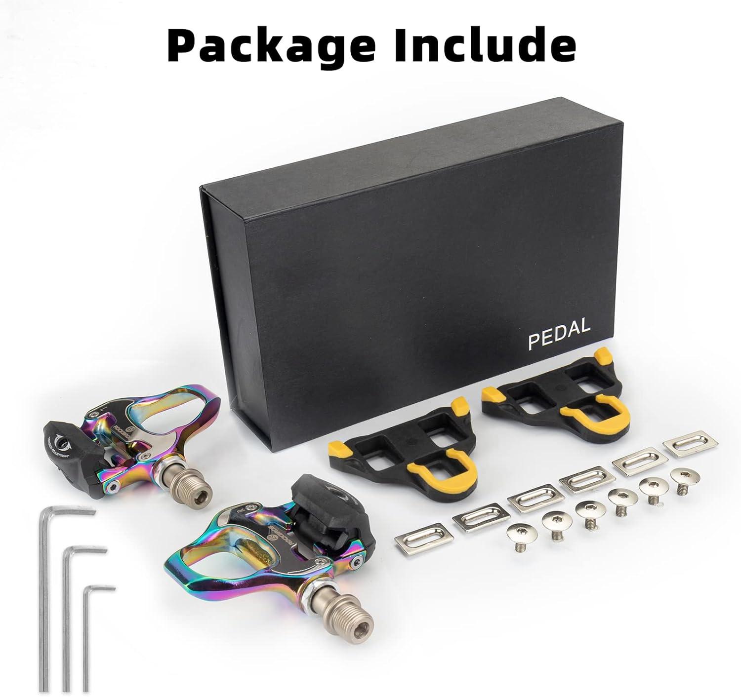 imageROCKBROS Road Bike Pedals Lightweight Clipless Bicycle Pedals with Cleats Set Compatible with SPDSL SystemColorfulalloy body