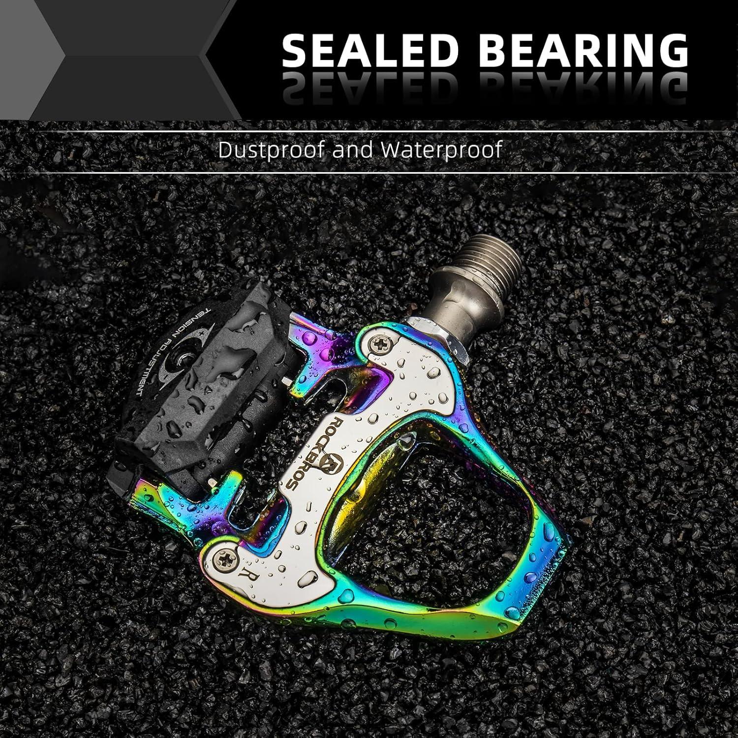 imageROCKBROS Road Bike Pedals Lightweight Clipless Bicycle Pedals with Cleats Set Compatible with SPDSL SystemColorfulalloy body