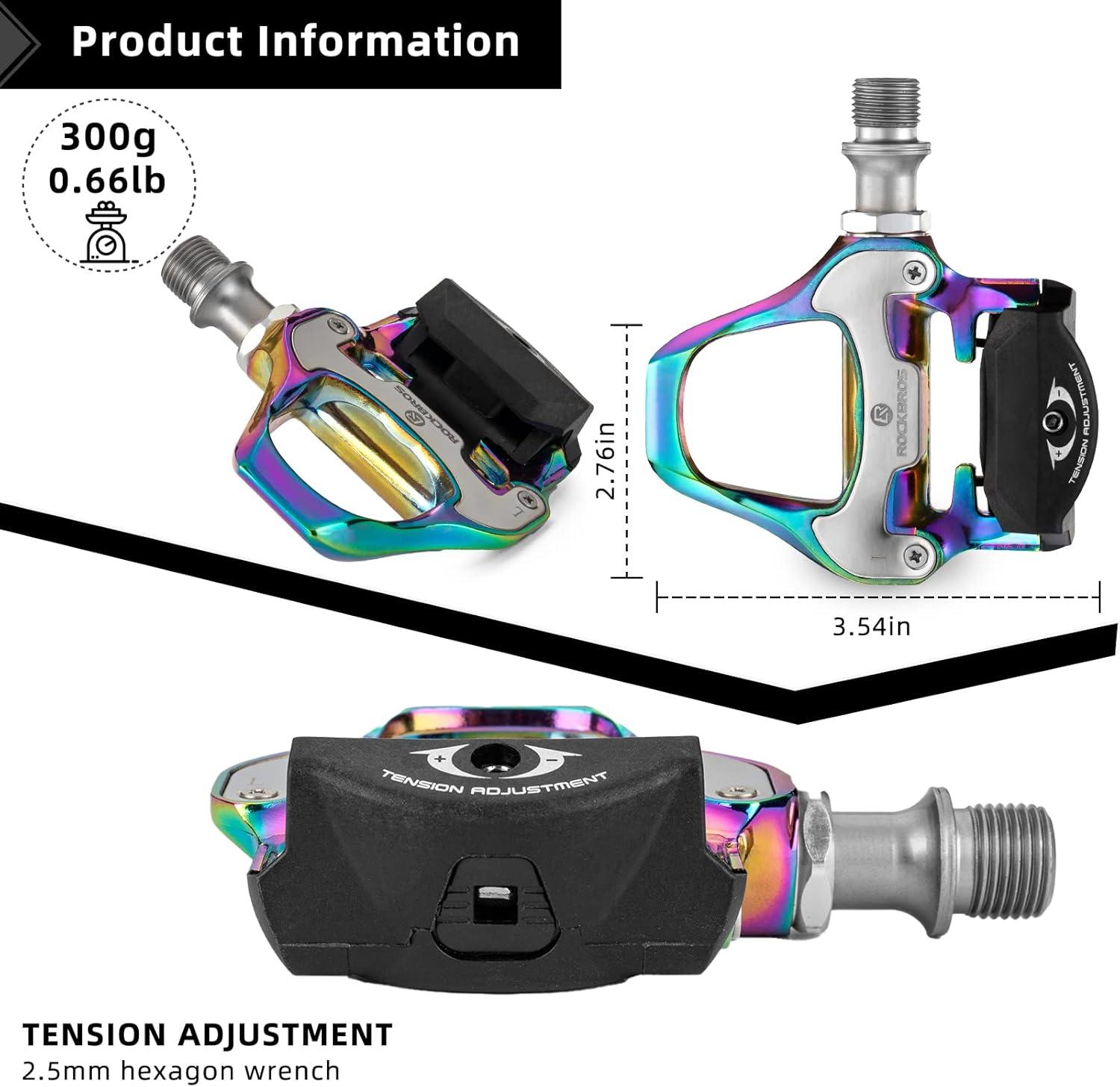imageROCKBROS Road Bike Pedals Lightweight Clipless Bicycle Pedals with Cleats Set Compatible with SPDSL SystemColorfulalloy body