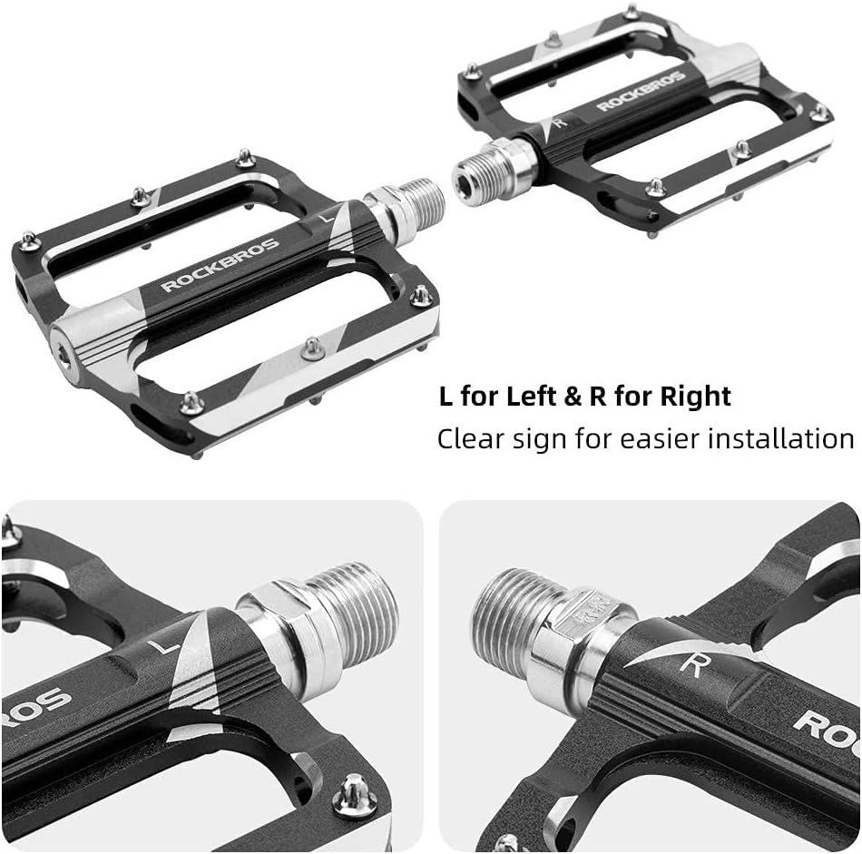 imageRock BROS Mountain Bike Pedals Flat Bicycle MTB Pedals 916 Lightweight Road Bike Pedals Carbon Fiber Sealed Bearing Alloy Flat Pedals 1 PairBlack