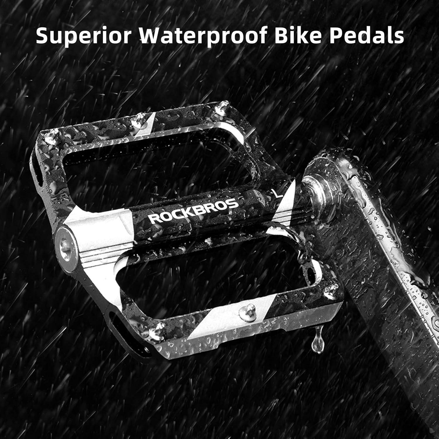 imageRock BROS Mountain Bike Pedals Flat Bicycle MTB Pedals 916 Lightweight Road Bike Pedals Carbon Fiber Sealed Bearing Alloy Flat Pedals 1 PairBlack