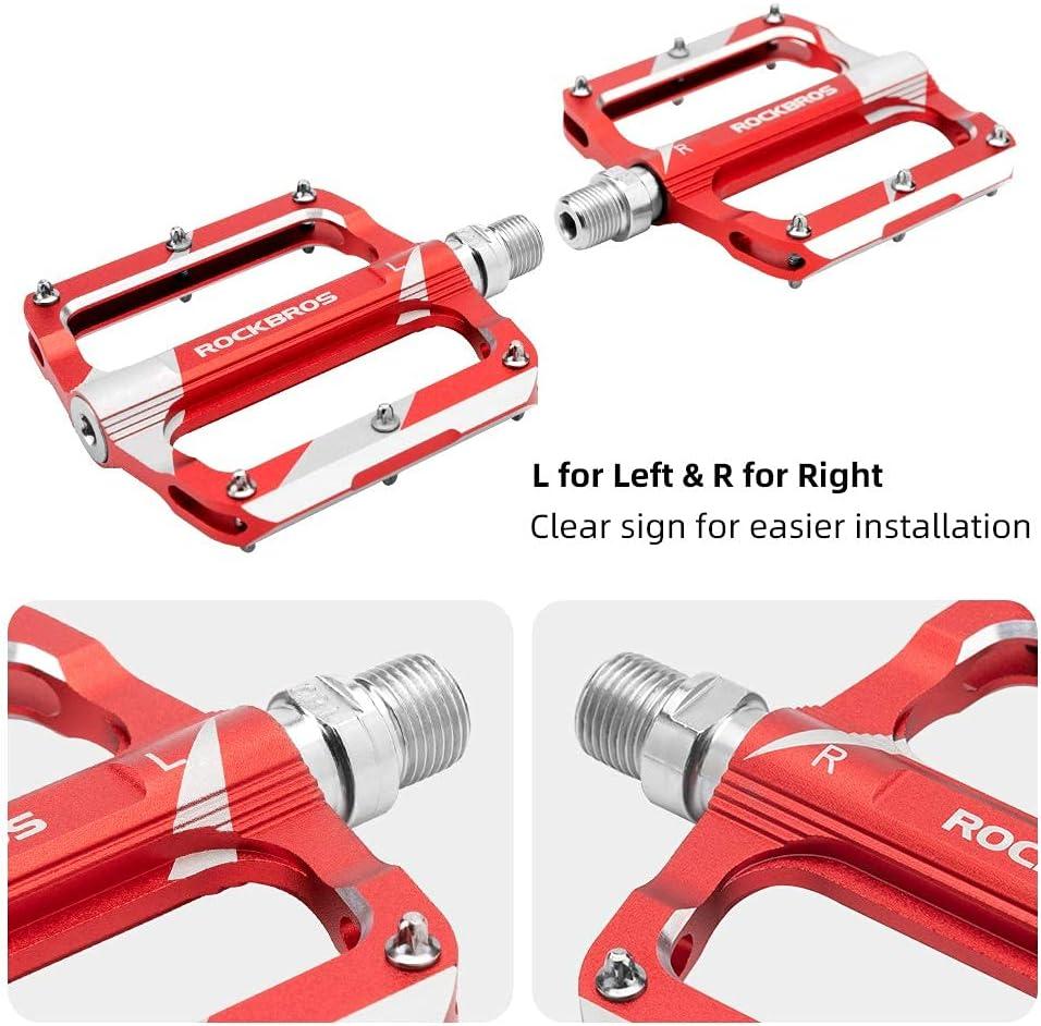 imageRock BROS Mountain Bike Pedals Flat Bicycle MTB Pedals 916 Lightweight Road Bike Pedals Carbon Fiber Sealed Bearing Alloy Flat Pedals 1 PairRed