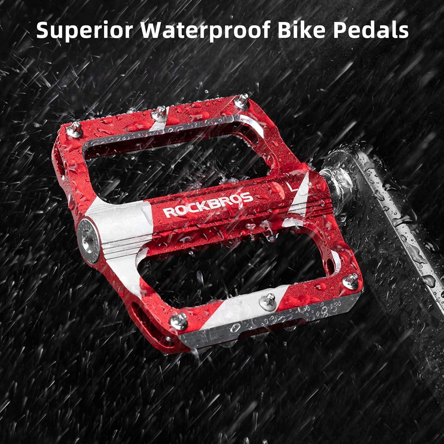imageRock BROS Mountain Bike Pedals Flat Bicycle MTB Pedals 916 Lightweight Road Bike Pedals Carbon Fiber Sealed Bearing Alloy Flat Pedals 1 PairRed
