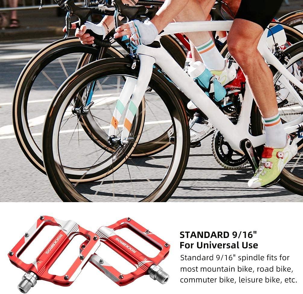 imageRock BROS Mountain Bike Pedals Flat Bicycle MTB Pedals 916 Lightweight Road Bike Pedals Carbon Fiber Sealed Bearing Alloy Flat Pedals 1 PairRed