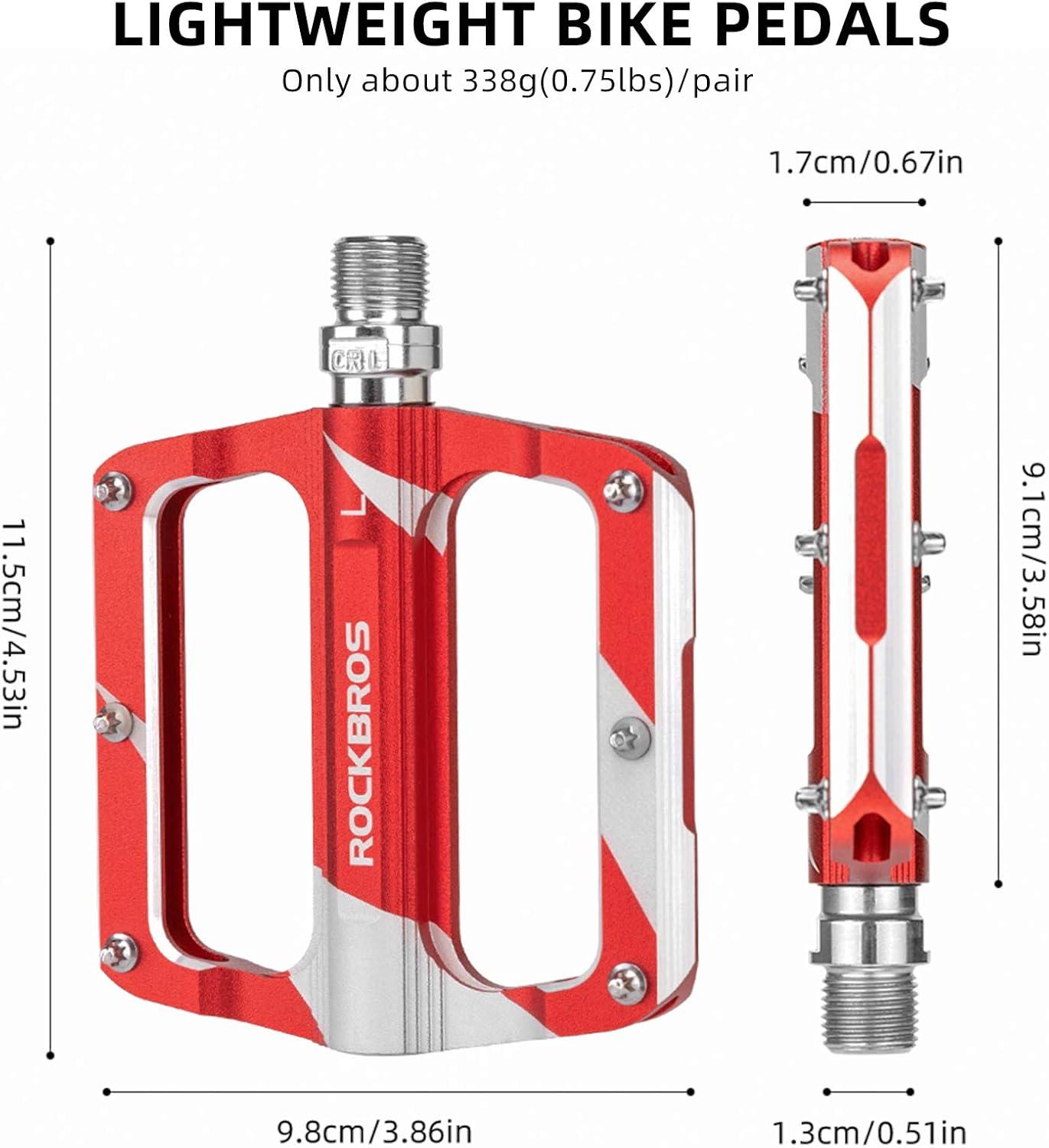 imageRock BROS Mountain Bike Pedals Flat Bicycle MTB Pedals 916 Lightweight Road Bike Pedals Carbon Fiber Sealed Bearing Alloy Flat Pedals 1 PairRed