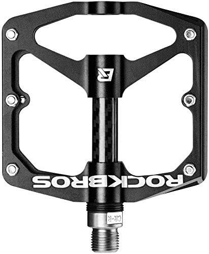 imageRock BROS Mountain Bike Pedals Flat Bicycle Pedals 916 Lightweight Road Bike Pedals Carbon Fiber Sealed Bearing Flat Pedals for MTBBlack