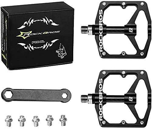 imageRock BROS Mountain Bike Pedals Flat Bicycle Pedals 916 Lightweight Road Bike Pedals Carbon Fiber Sealed Bearing Flat Pedals for MTBBlack