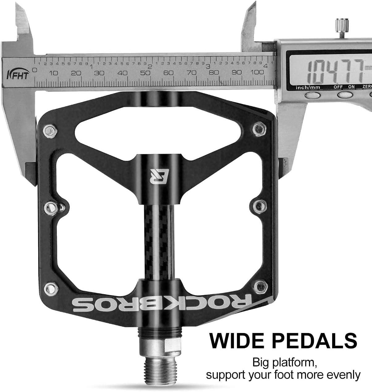 imageRock BROS Mountain Bike Pedals Flat Bicycle Pedals 916 Lightweight Road Bike Pedals Carbon Fiber Sealed Bearing Flat Pedals for MTBBlack
