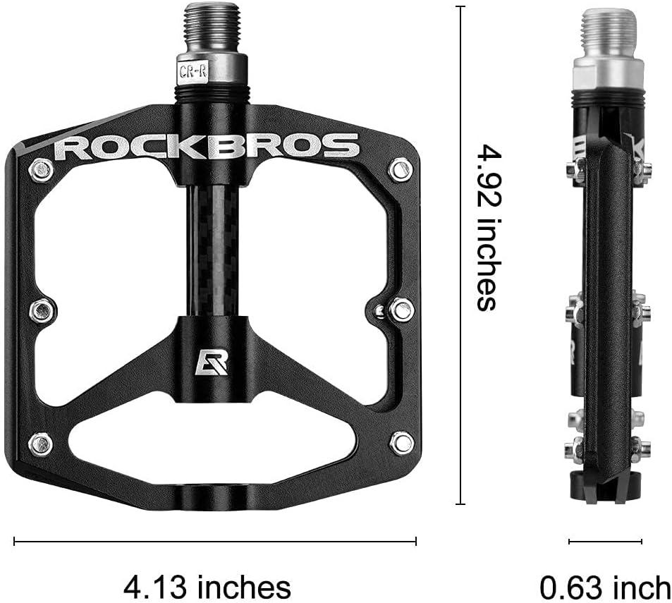 imageRock BROS Mountain Bike Pedals Flat Bicycle Pedals 916 Lightweight Road Bike Pedals Carbon Fiber Sealed Bearing Flat Pedals for MTBBlack