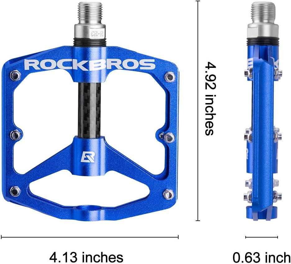 imageRock BROS Mountain Bike Pedals Flat Bicycle Pedals 916 Lightweight Road Bike Pedals Carbon Fiber Sealed Bearing Flat Pedals for MTBBlue