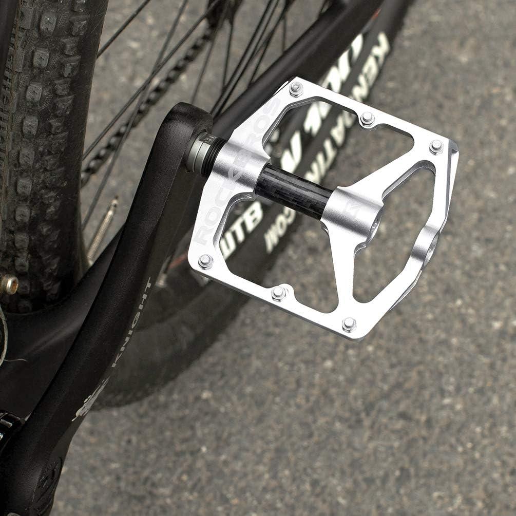 imageRock BROS Mountain Bike Pedals Flat Bicycle Pedals 916 Lightweight Road Bike Pedals Carbon Fiber Sealed Bearing Flat Pedals for MTBSilver