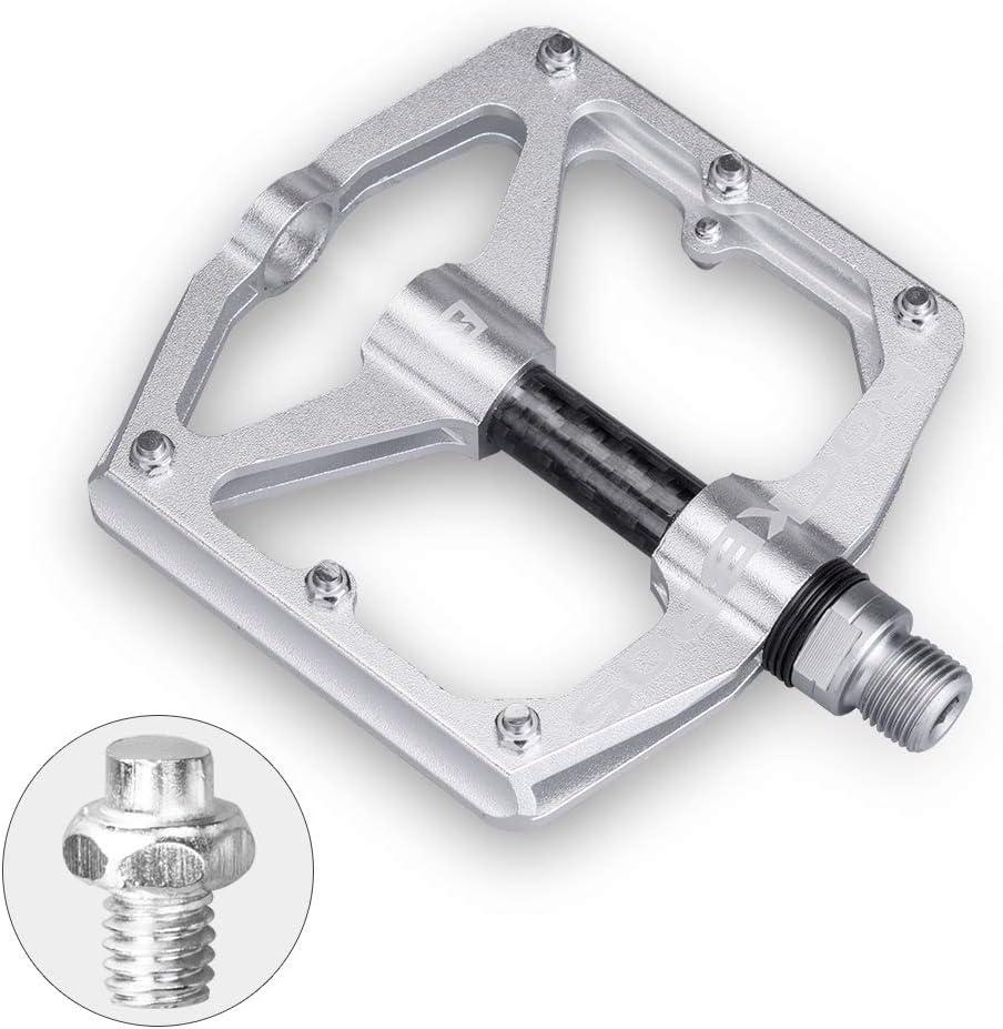 imageRock BROS Mountain Bike Pedals Flat Bicycle Pedals 916 Lightweight Road Bike Pedals Carbon Fiber Sealed Bearing Flat Pedals for MTBSilver